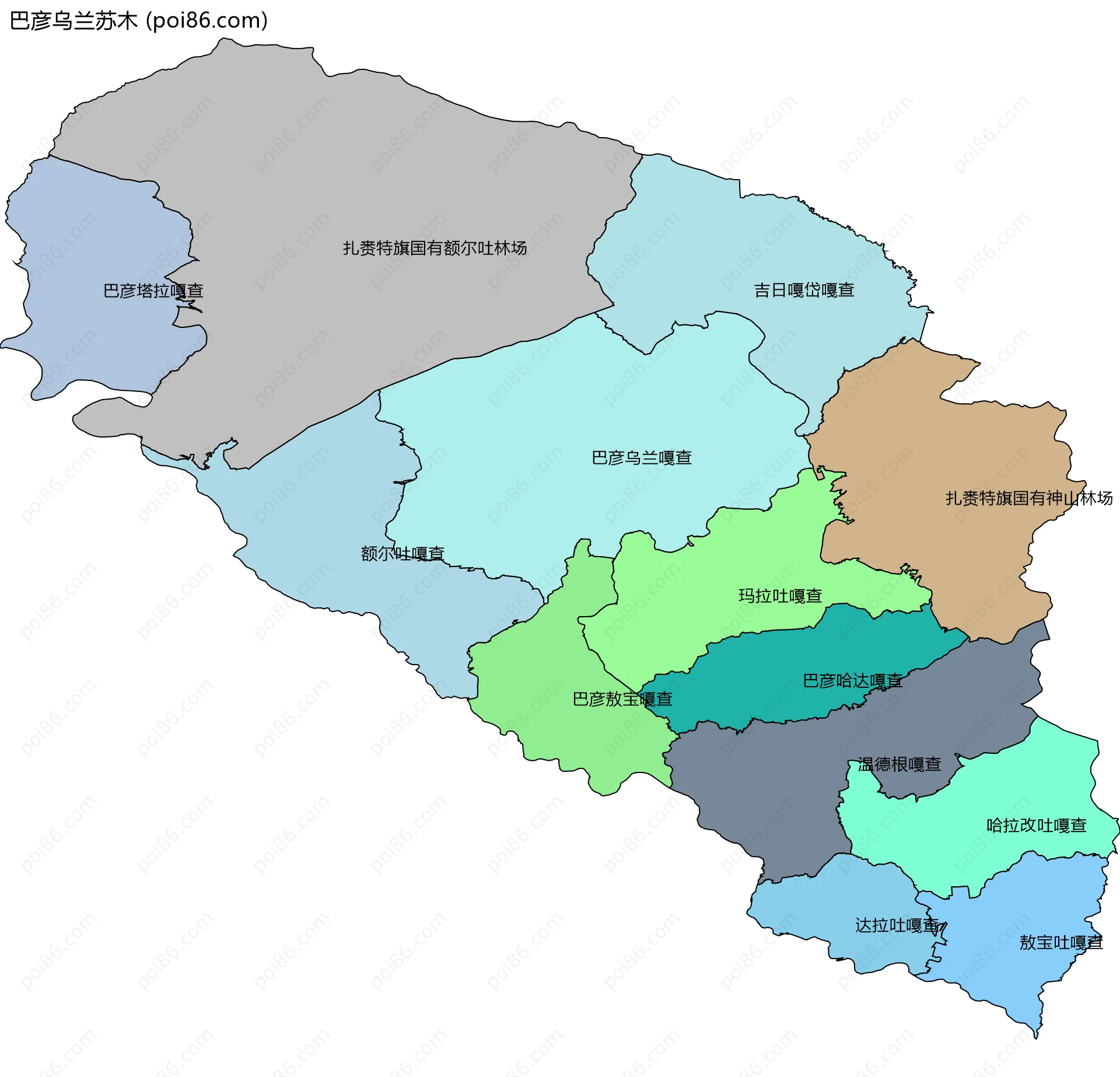 巴彦乌兰苏木边界地图(五级行政区划)