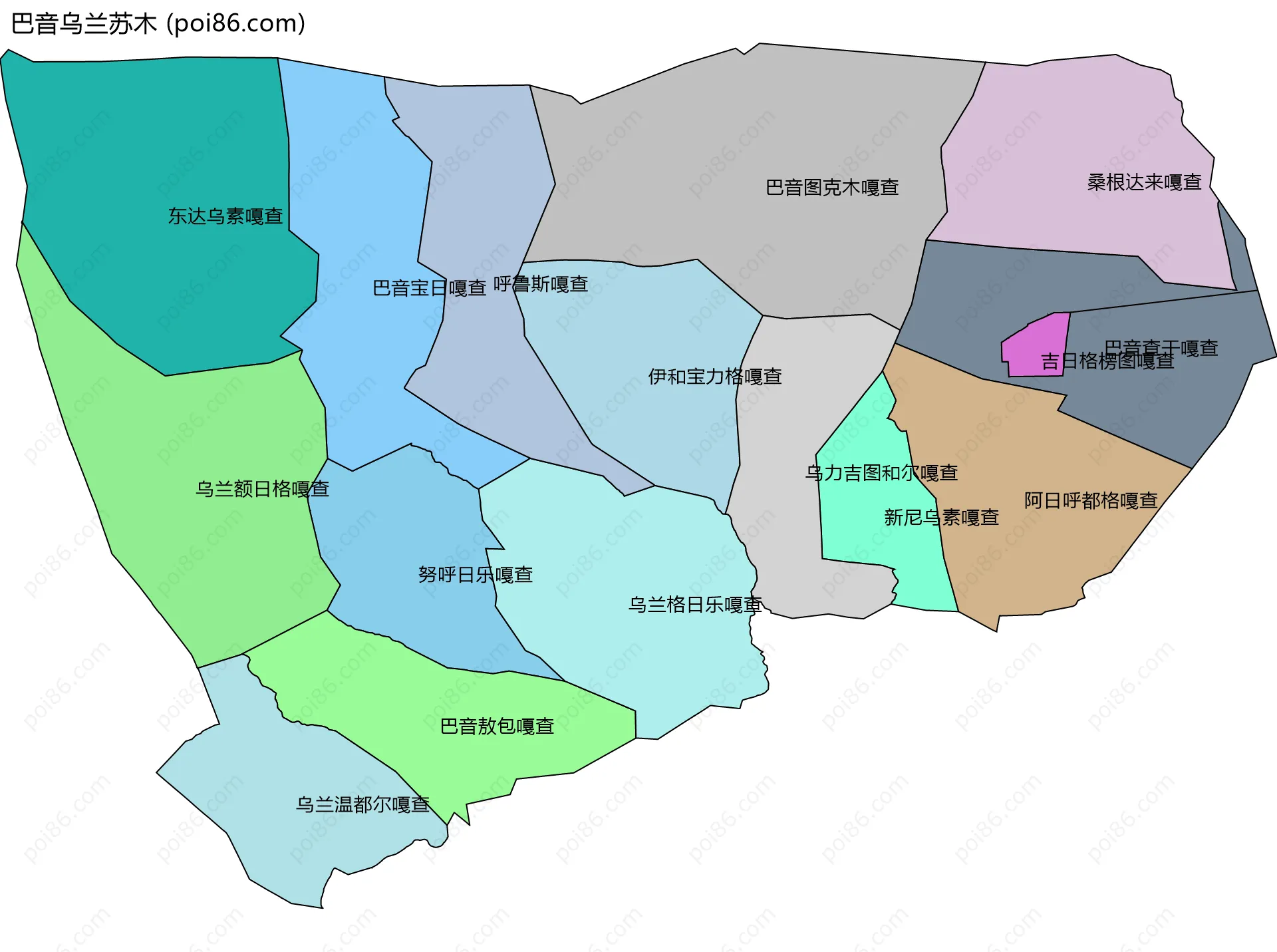巴音乌兰苏木边界地图(五级行政区划)