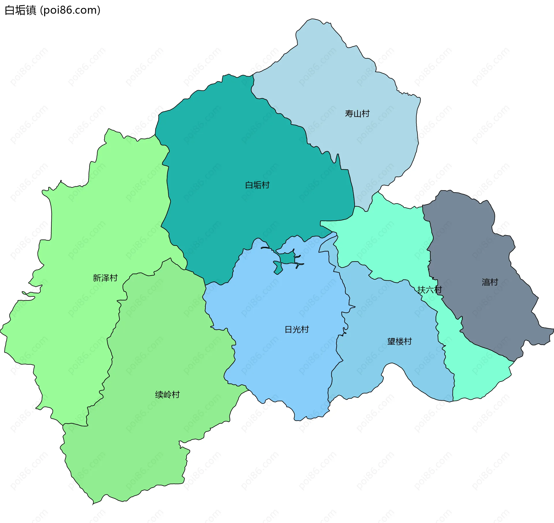 白垢镇边界地图(五级行政区划)