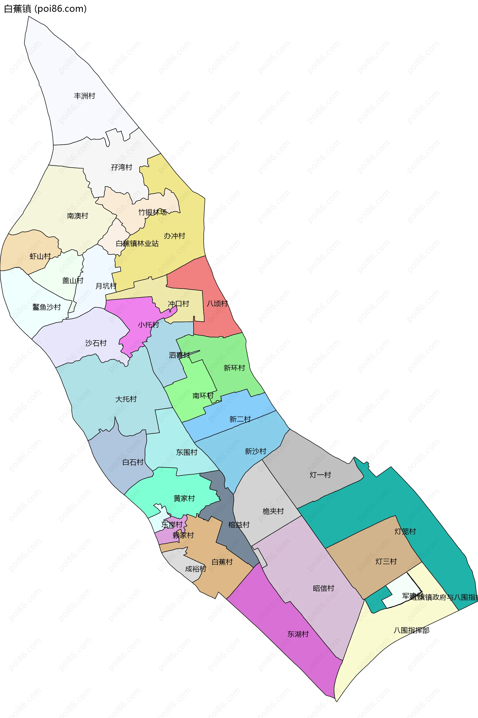 白蕉镇边界地图(五级行政区划)