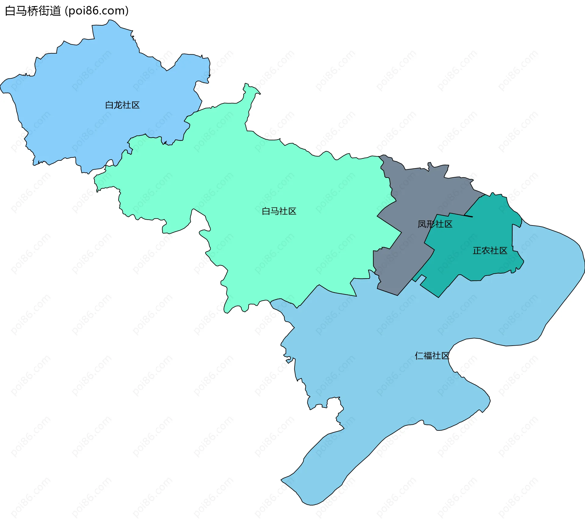 白马桥街道边界地图(五级行政区划)