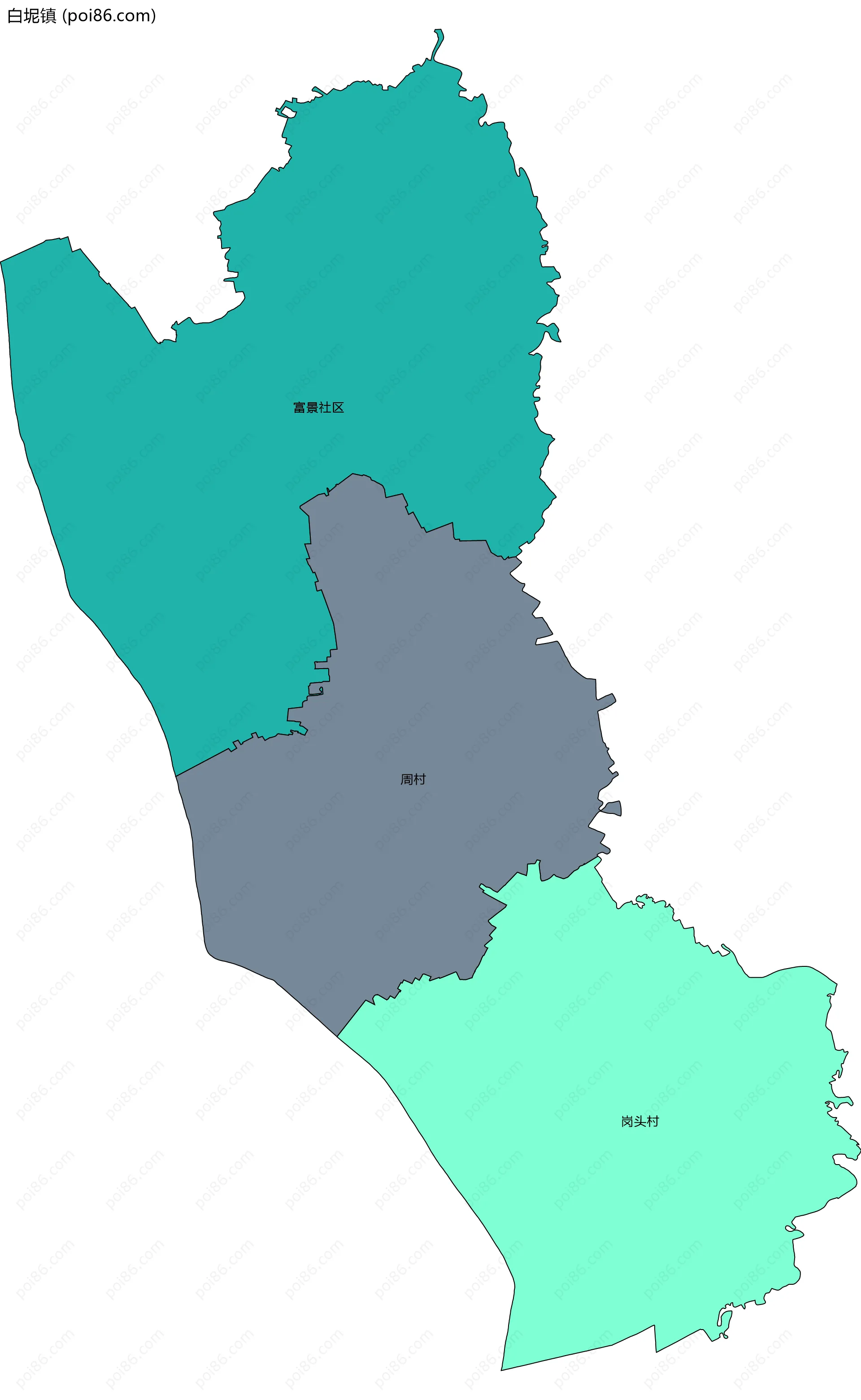 白坭镇边界地图(五级行政区划)