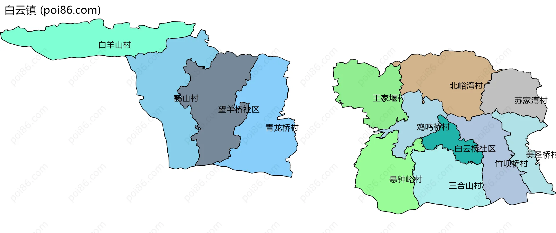 白云镇边界地图(五级行政区划)