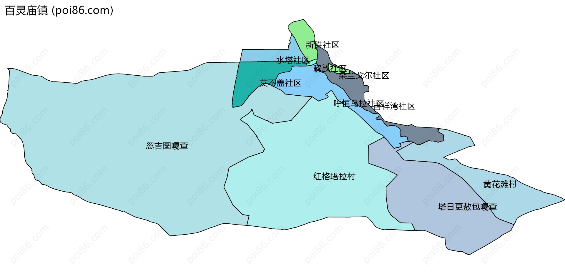 百灵庙镇边界地图(五级行政区划)