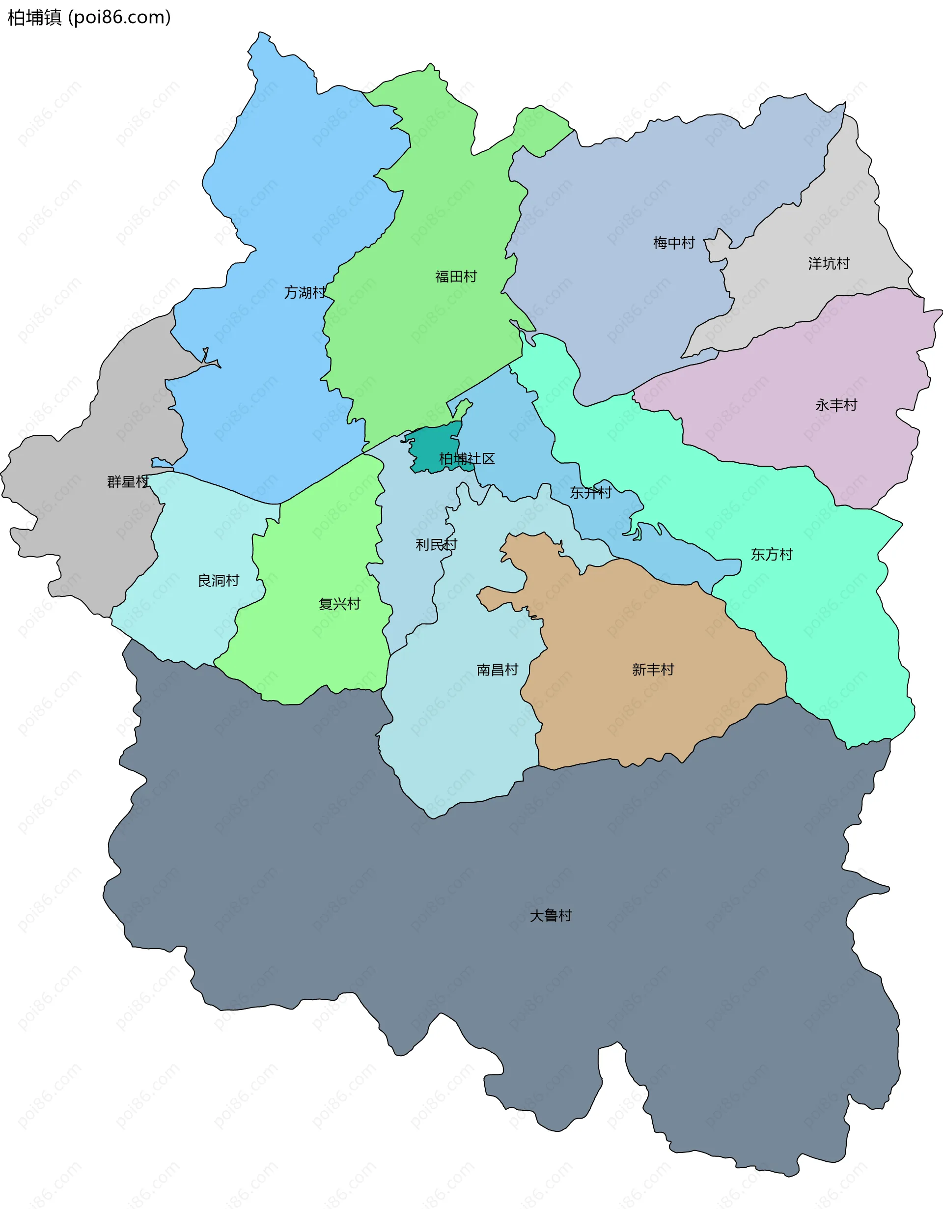 柏埔镇边界地图(五级行政区划)