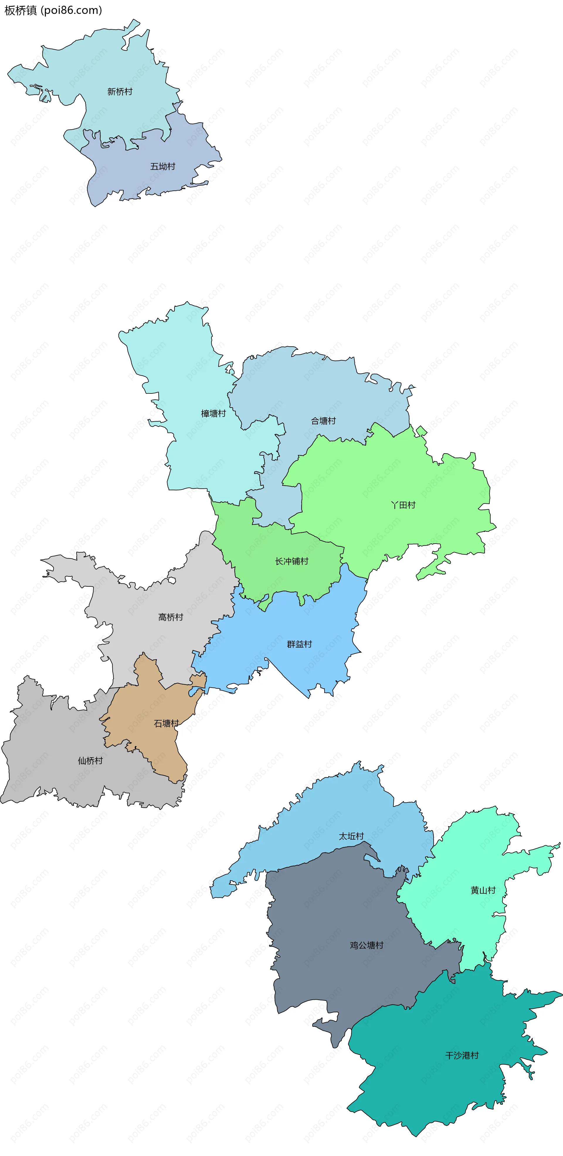 板桥镇边界地图(五级行政区划)