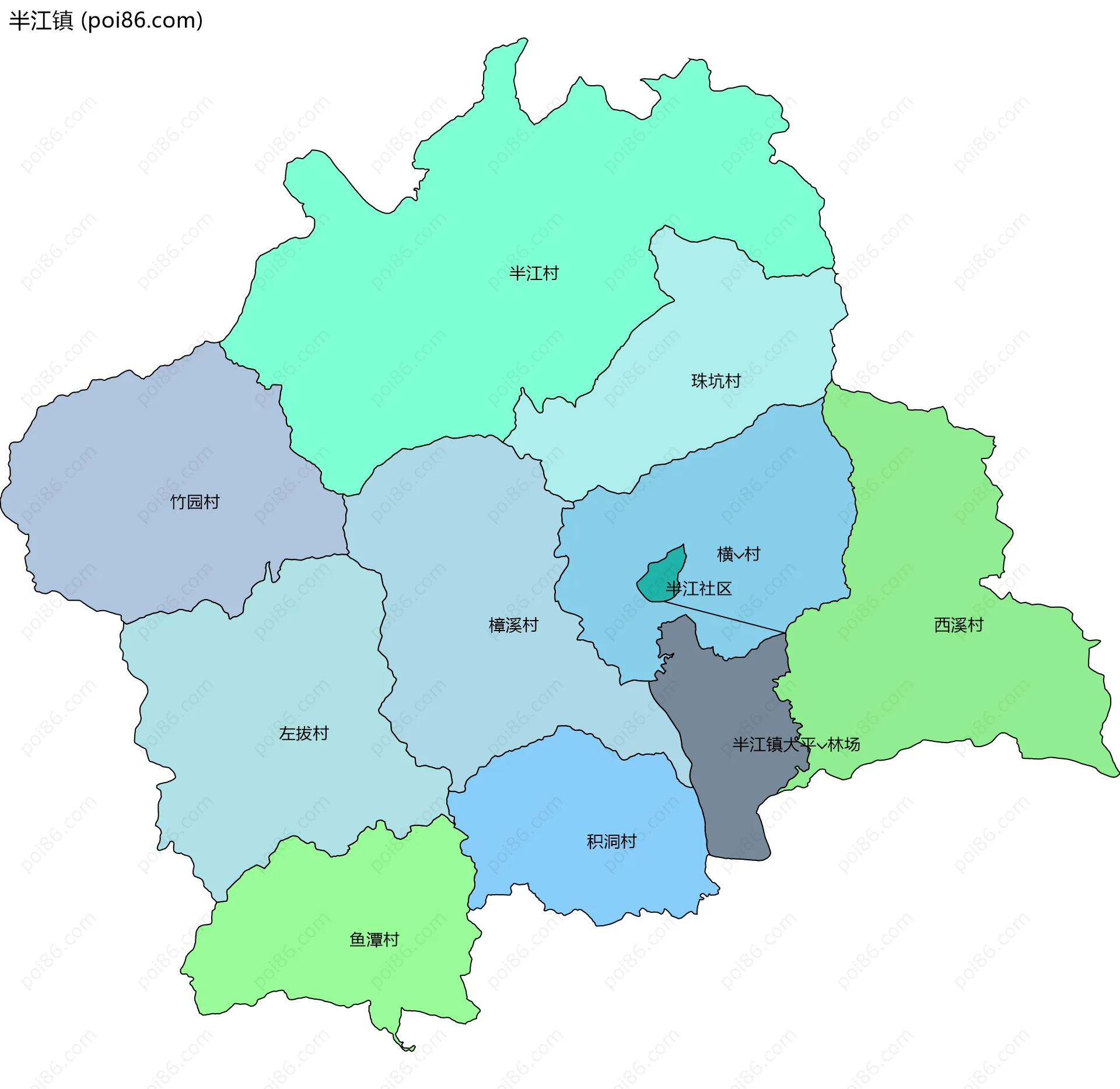 半江镇边界地图(五级行政区划)