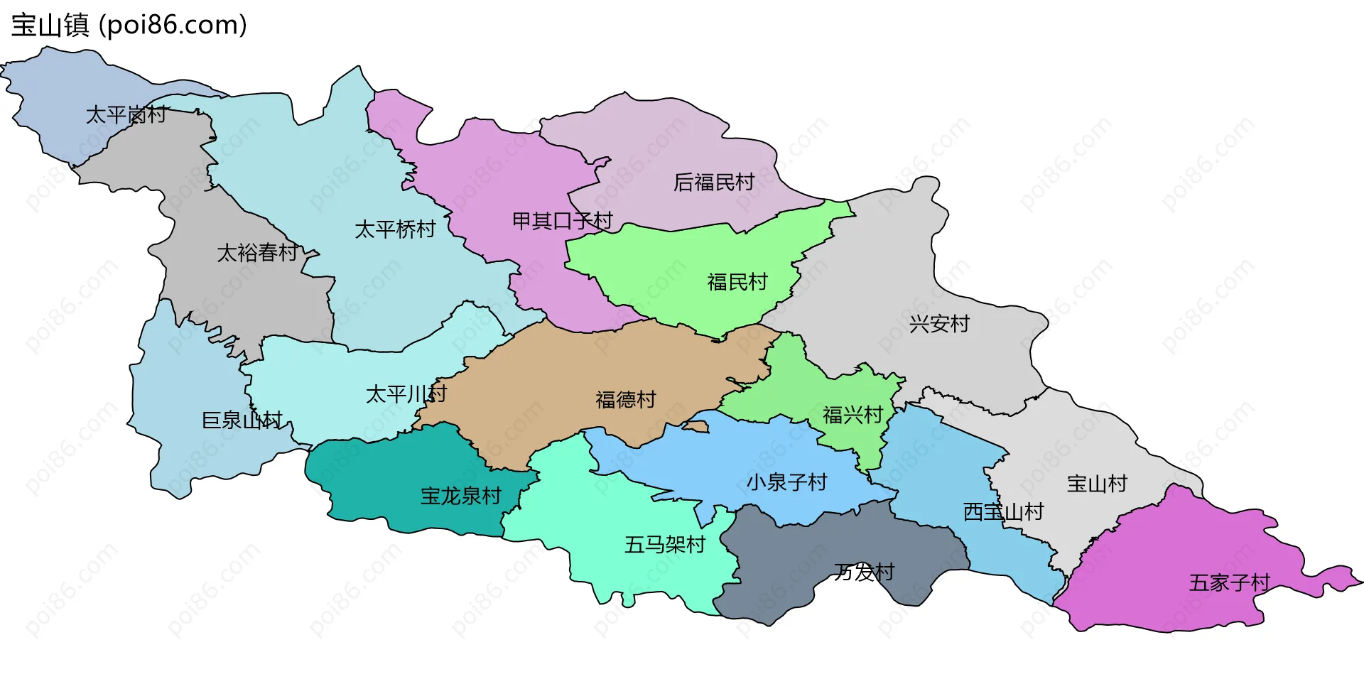 宝山镇边界地图(五级行政区划)