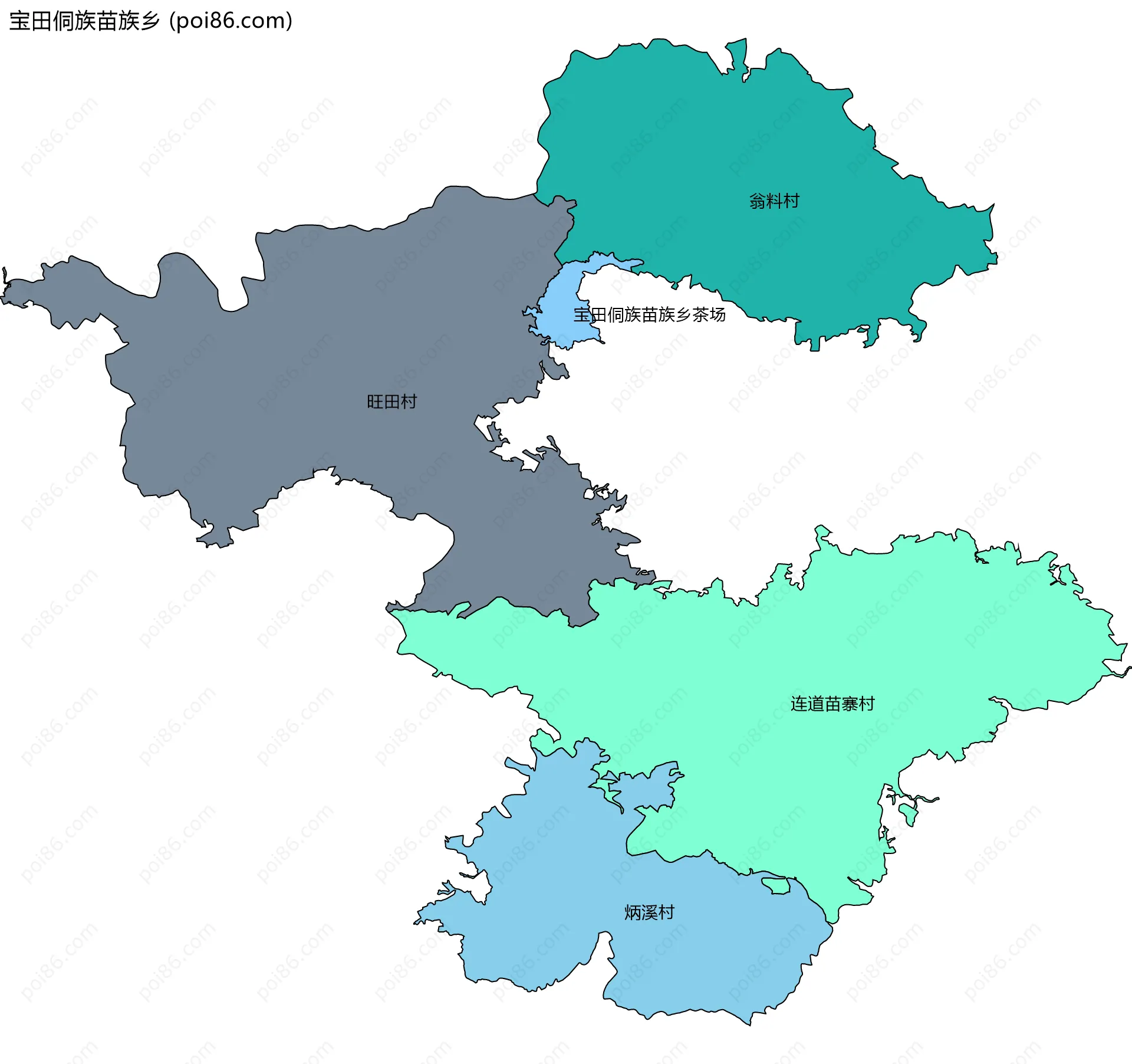 宝田侗族苗族乡边界地图(五级行政区划)