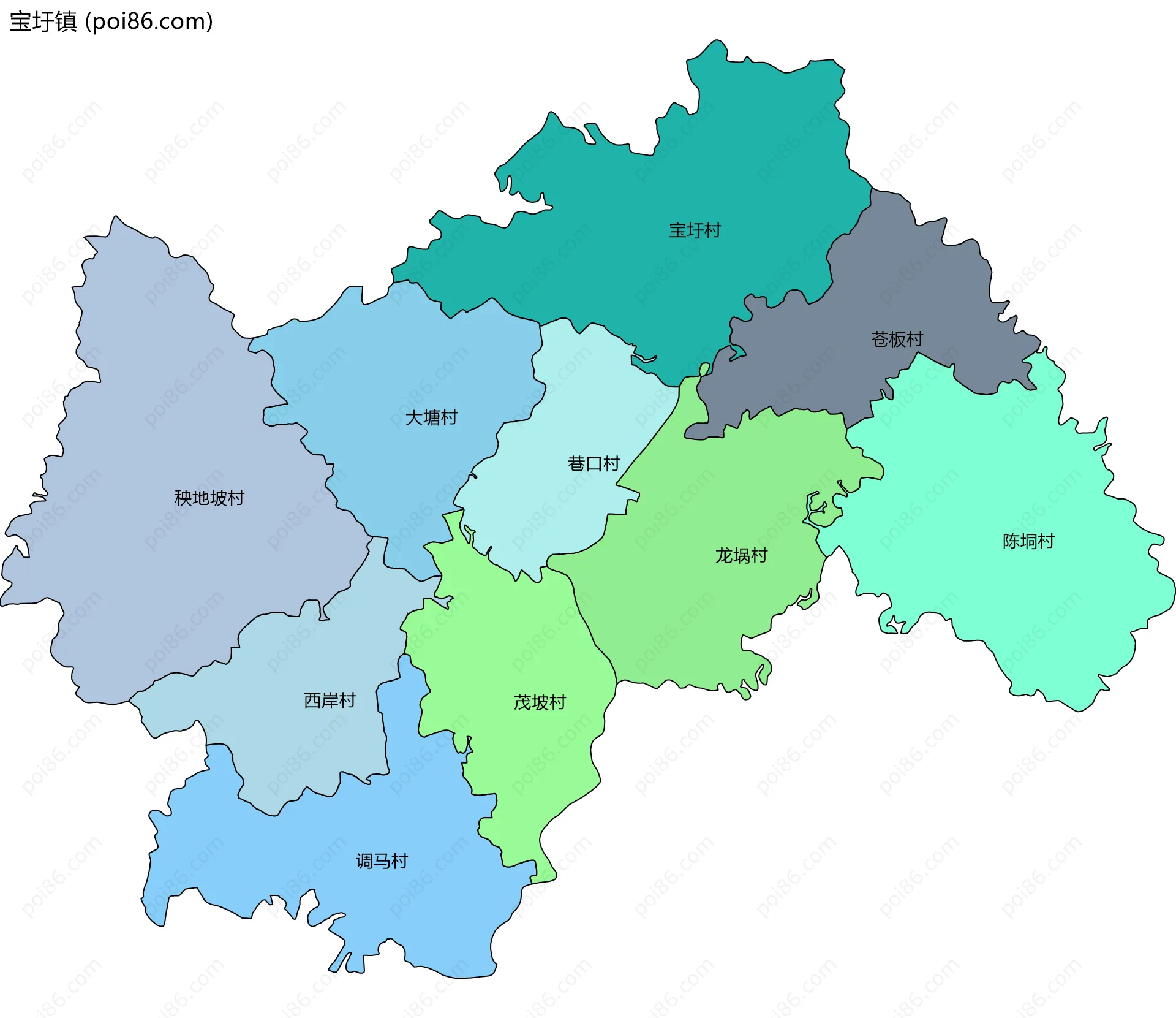 宝圩镇边界地图(五级行政区划)