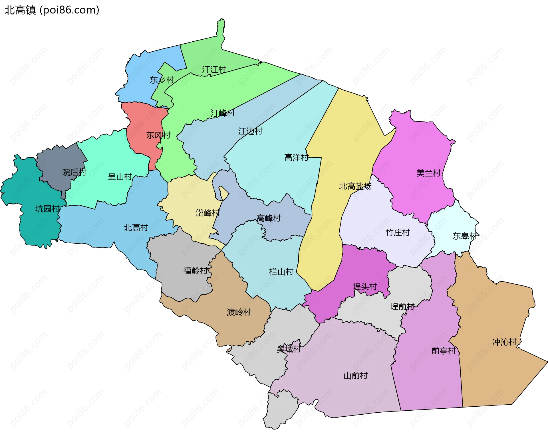 北高镇边界地图(五级行政区划)