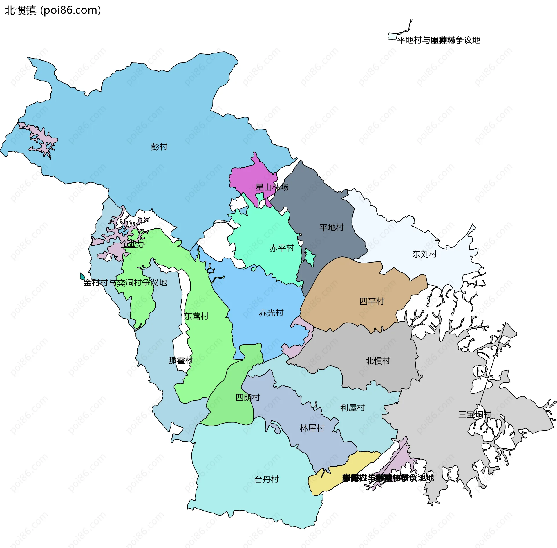 北惯镇边界地图(五级行政区划)