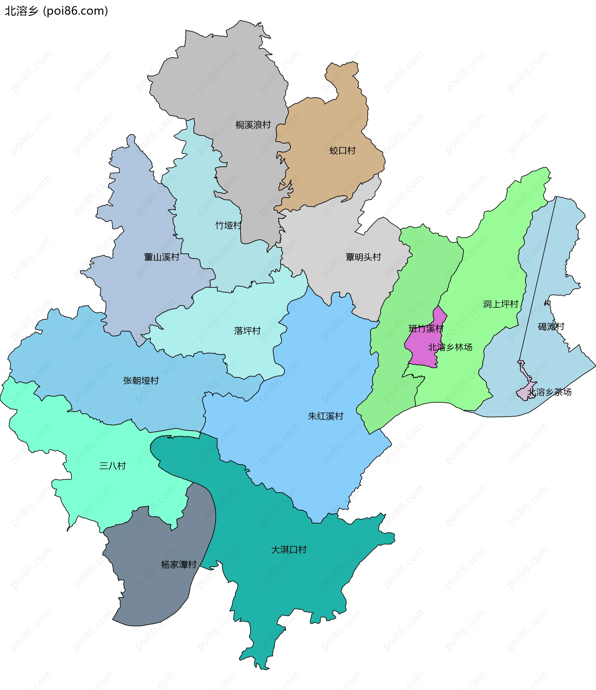 北溶乡边界地图(五级行政区划)