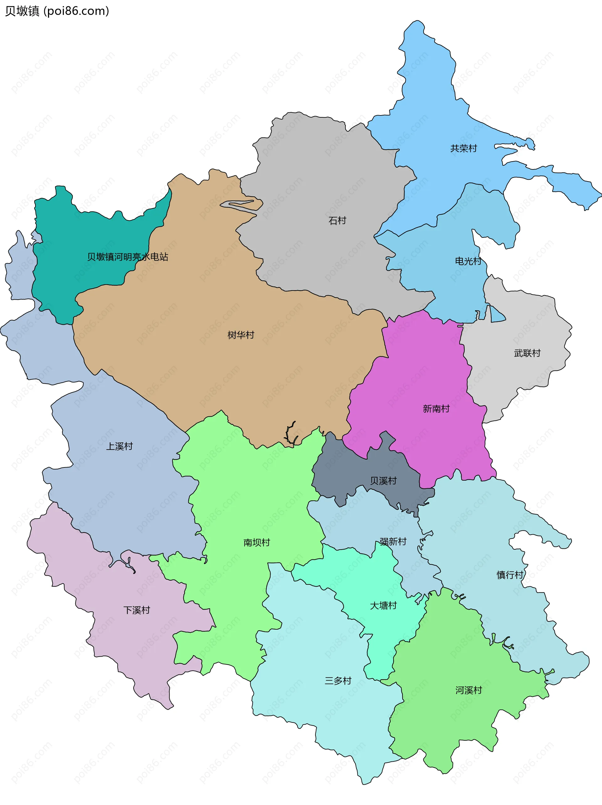 贝墩镇边界地图(五级行政区划)