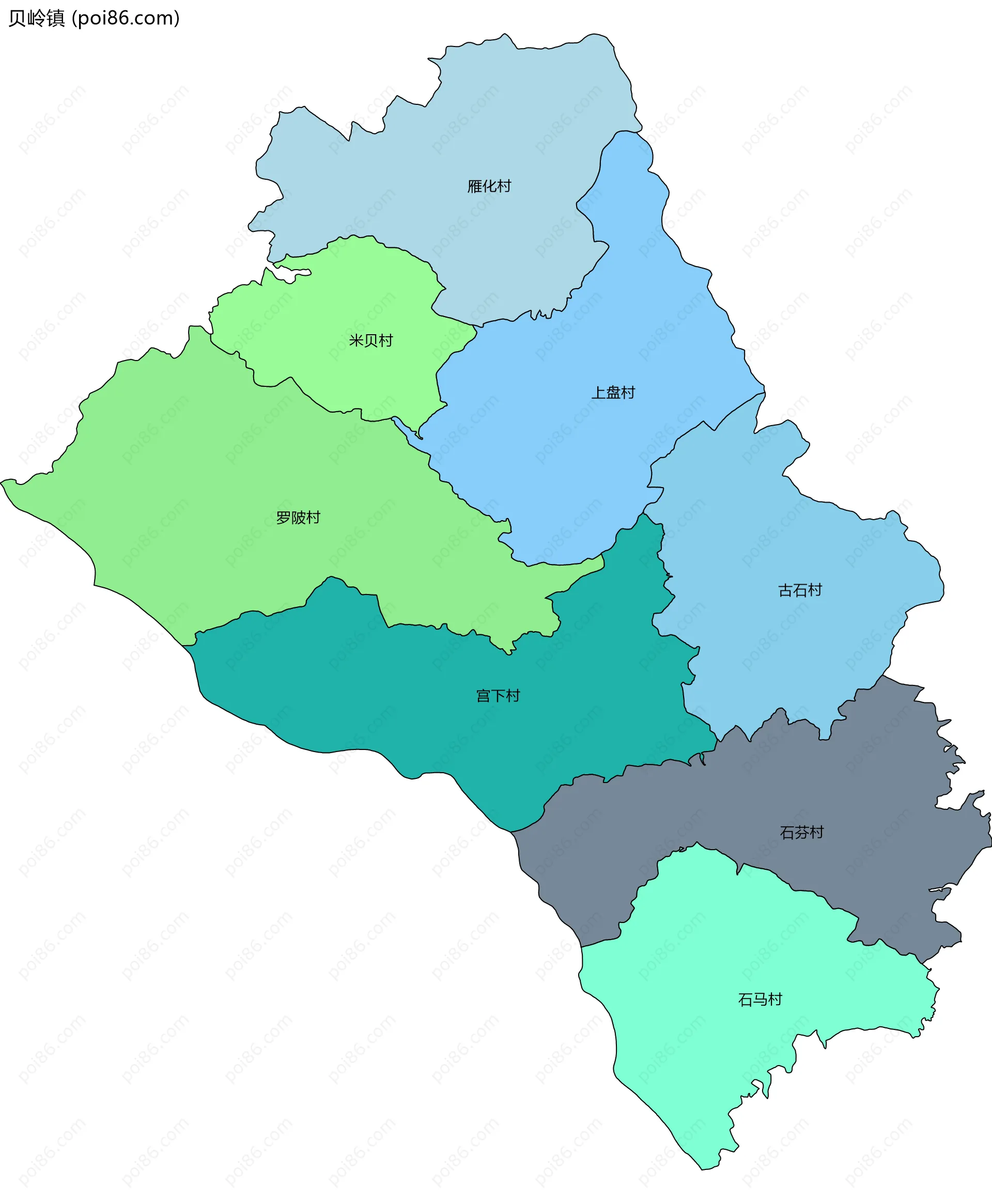 贝岭镇边界地图(五级行政区划)