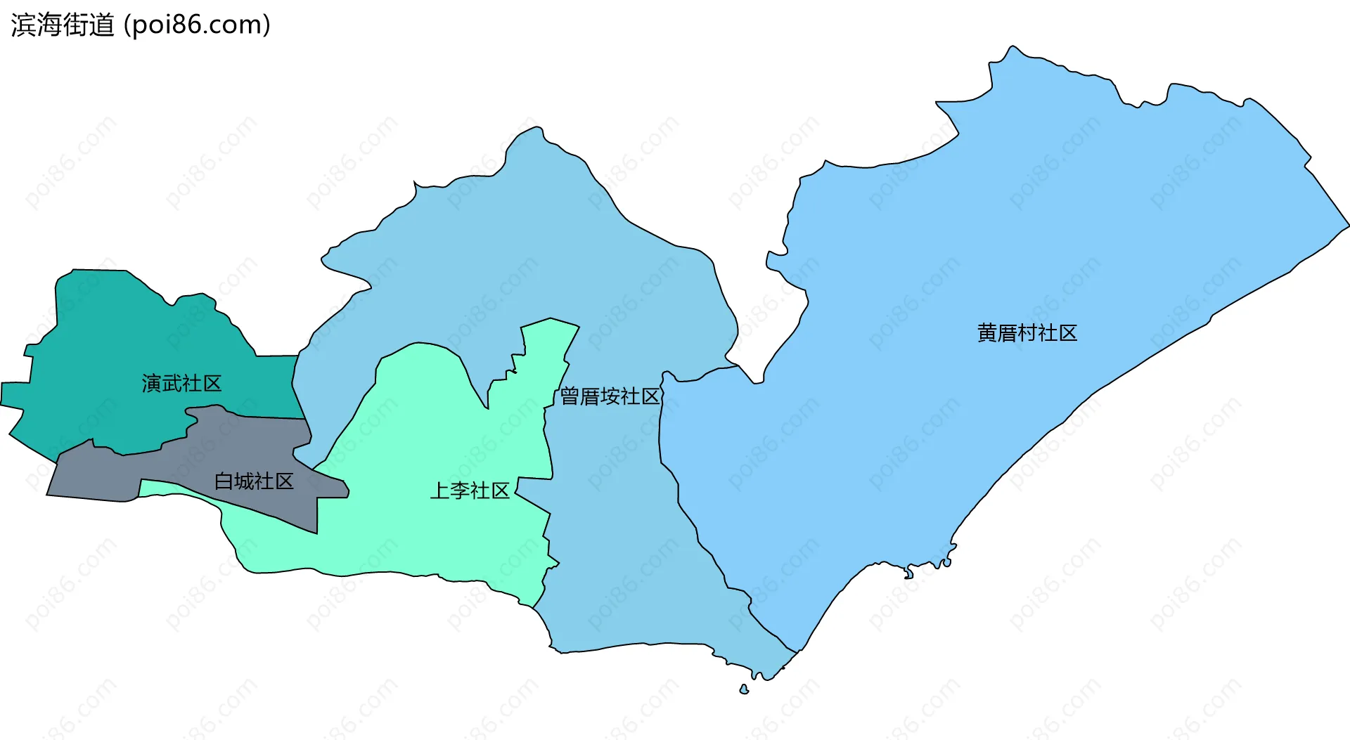 滨海街道边界地图(五级行政区划)