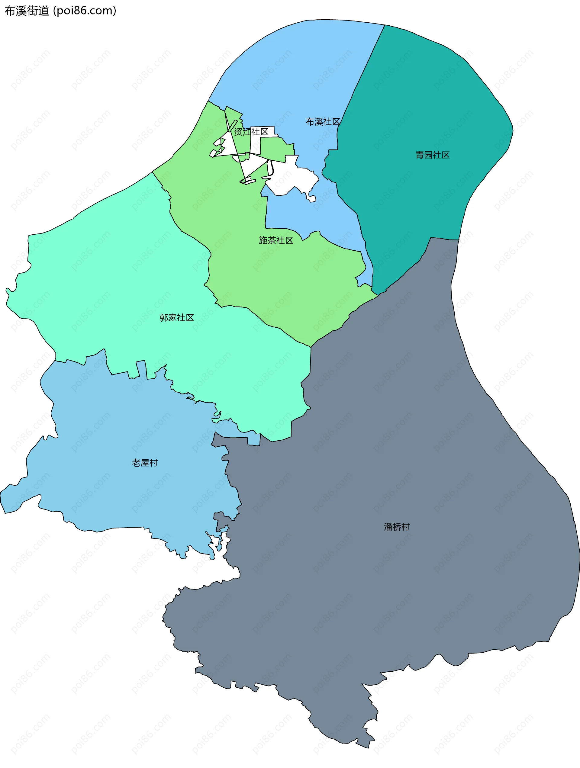 布溪街道边界地图(五级行政区划)