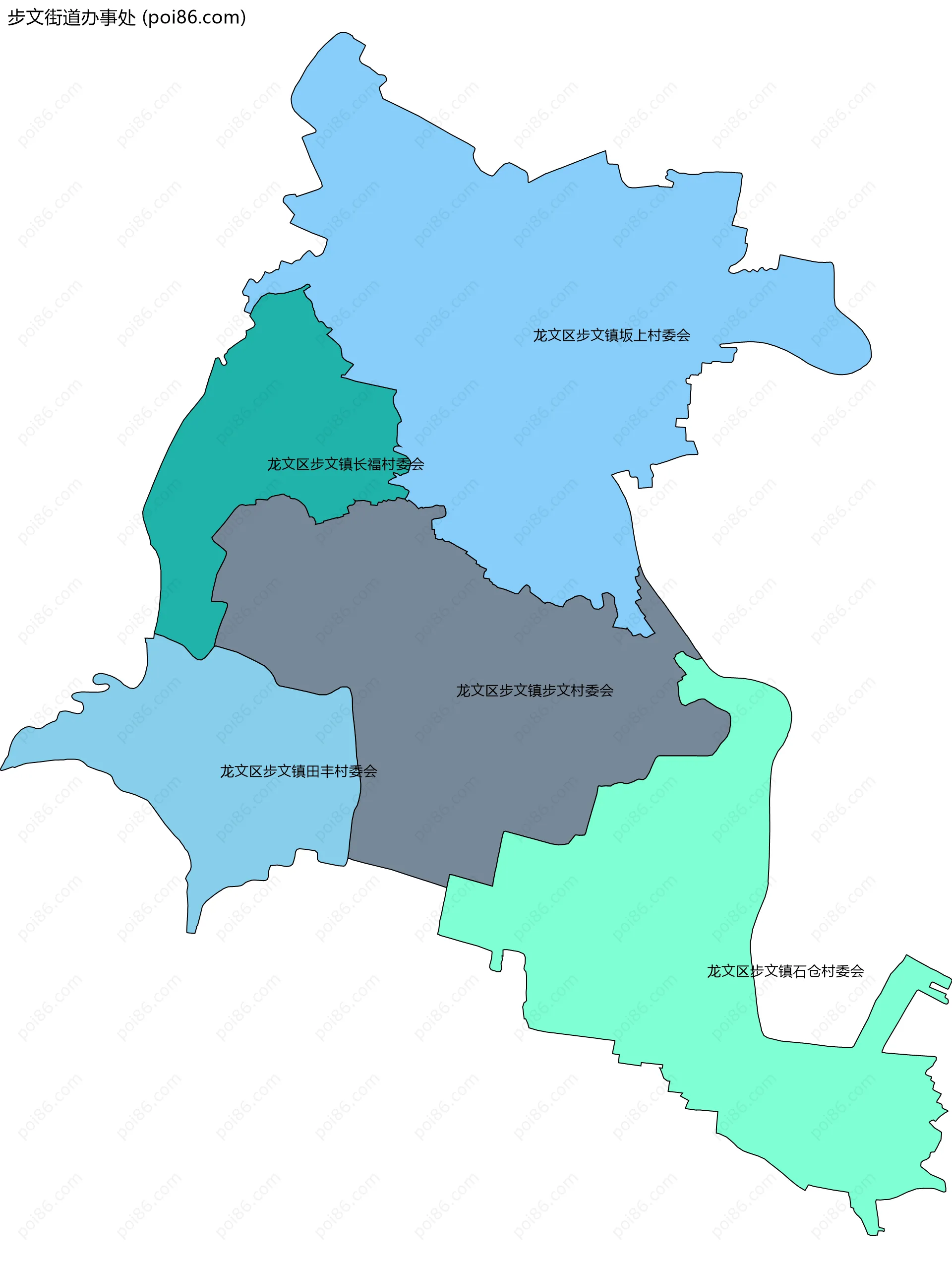 步文街道办事处边界地图(五级行政区划)