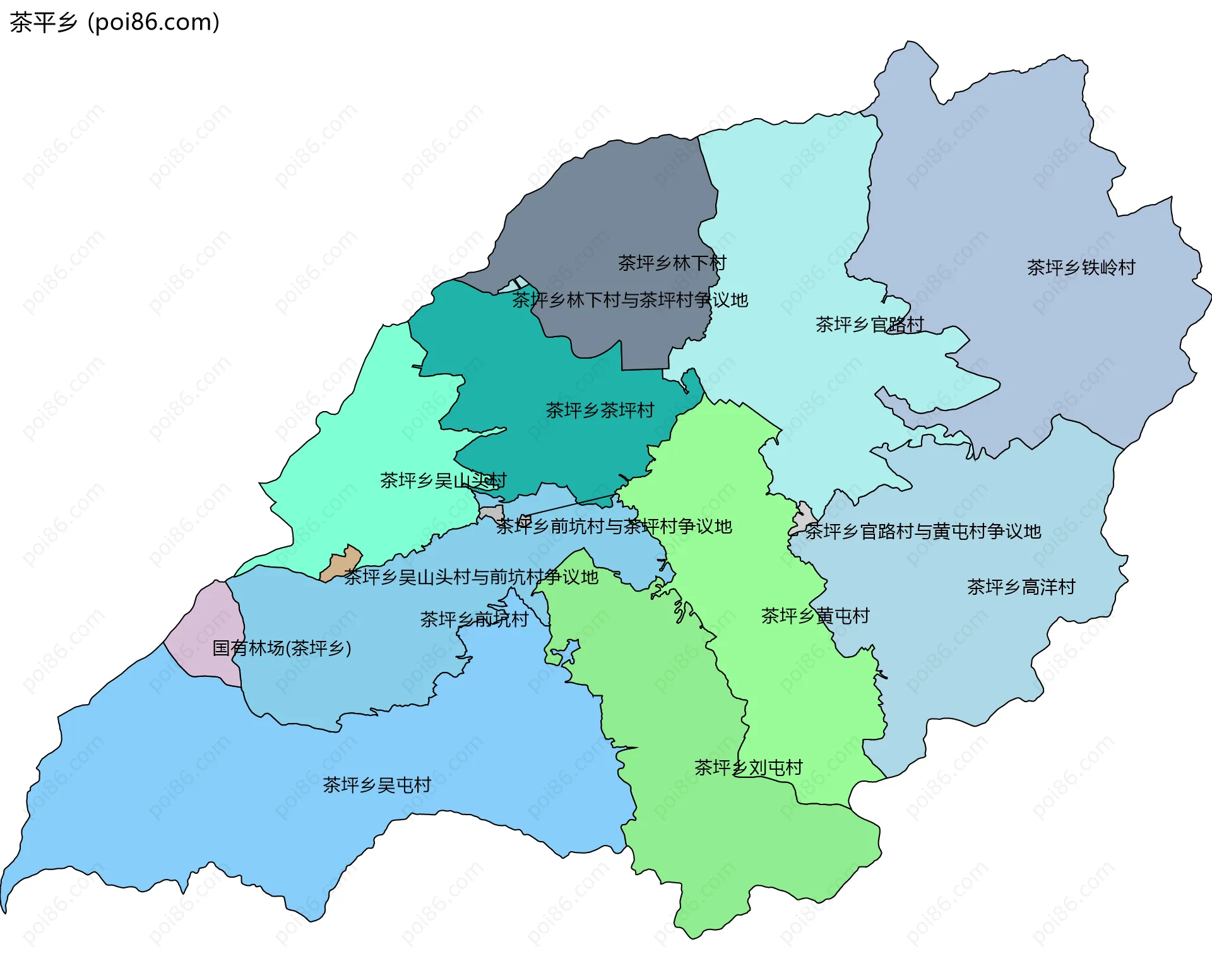 茶平乡边界地图(五级行政区划)