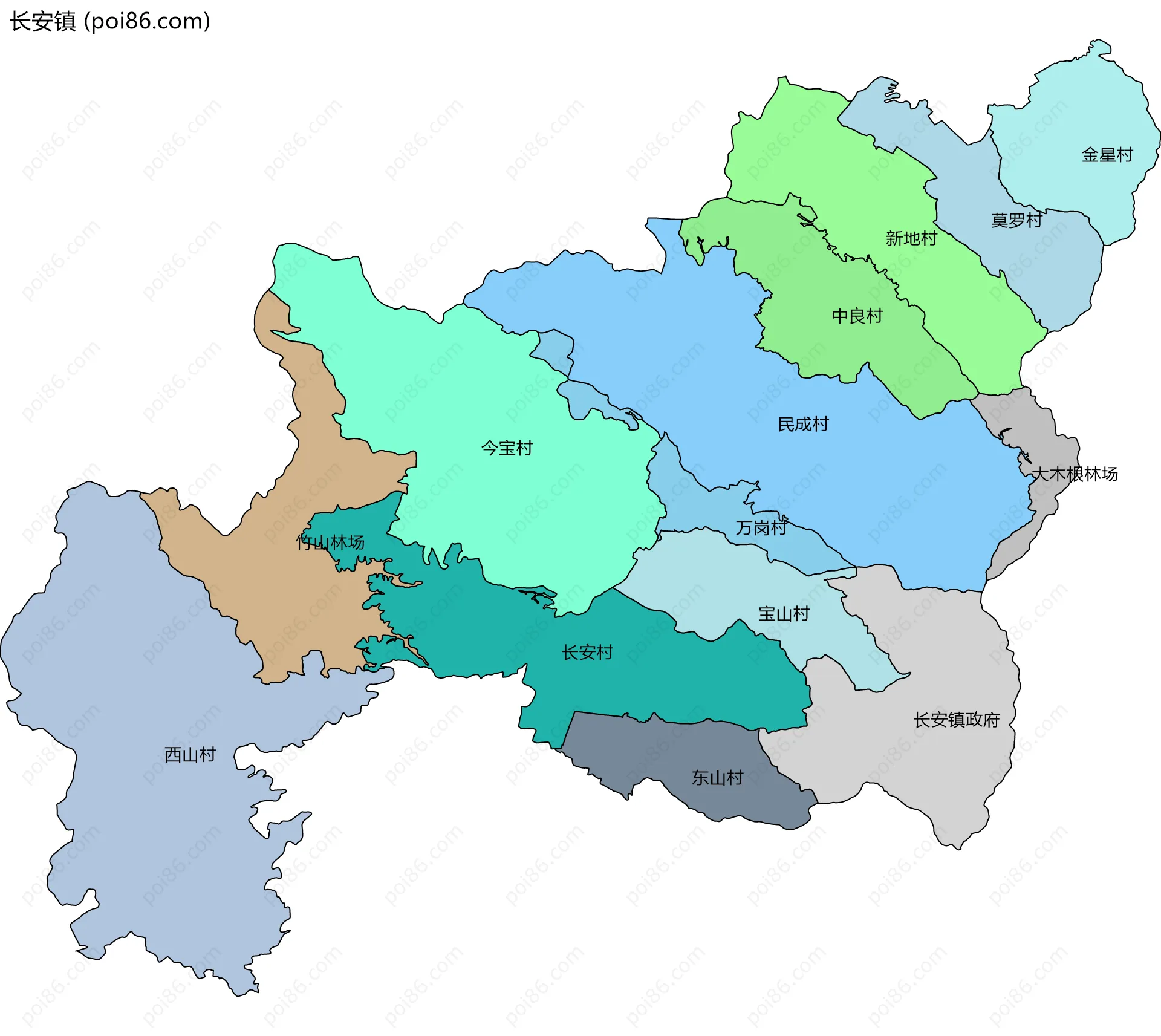 长安镇边界地图(五级行政区划)