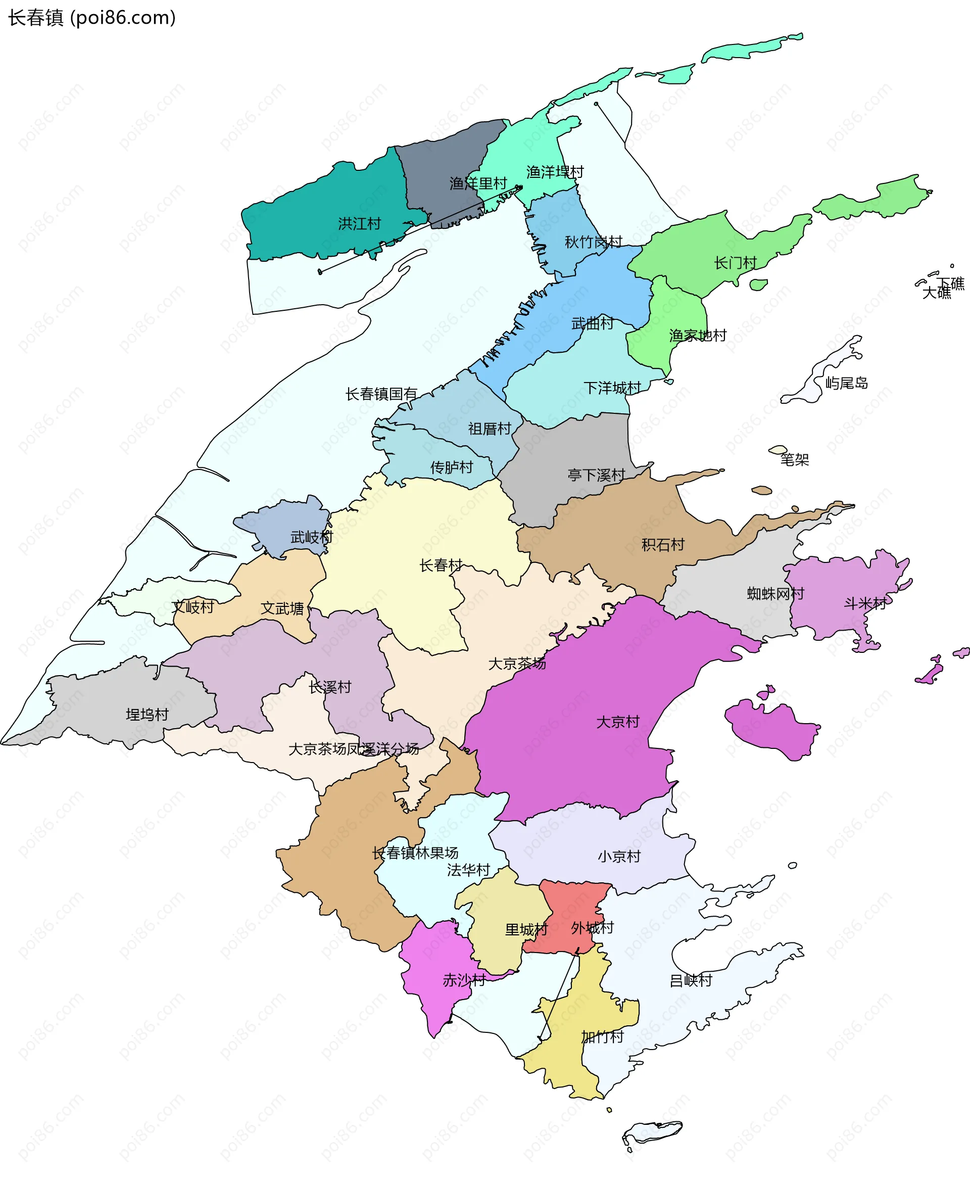 长春镇边界地图(五级行政区划)