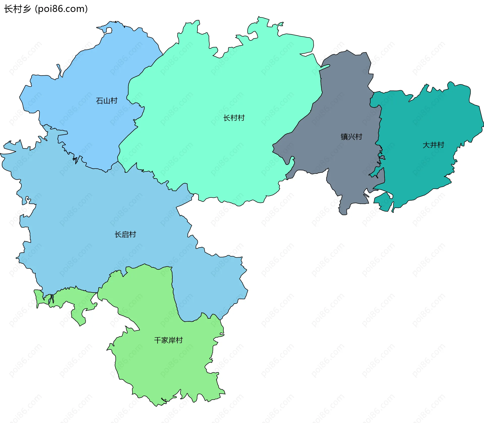 长村乡边界地图(五级行政区划)