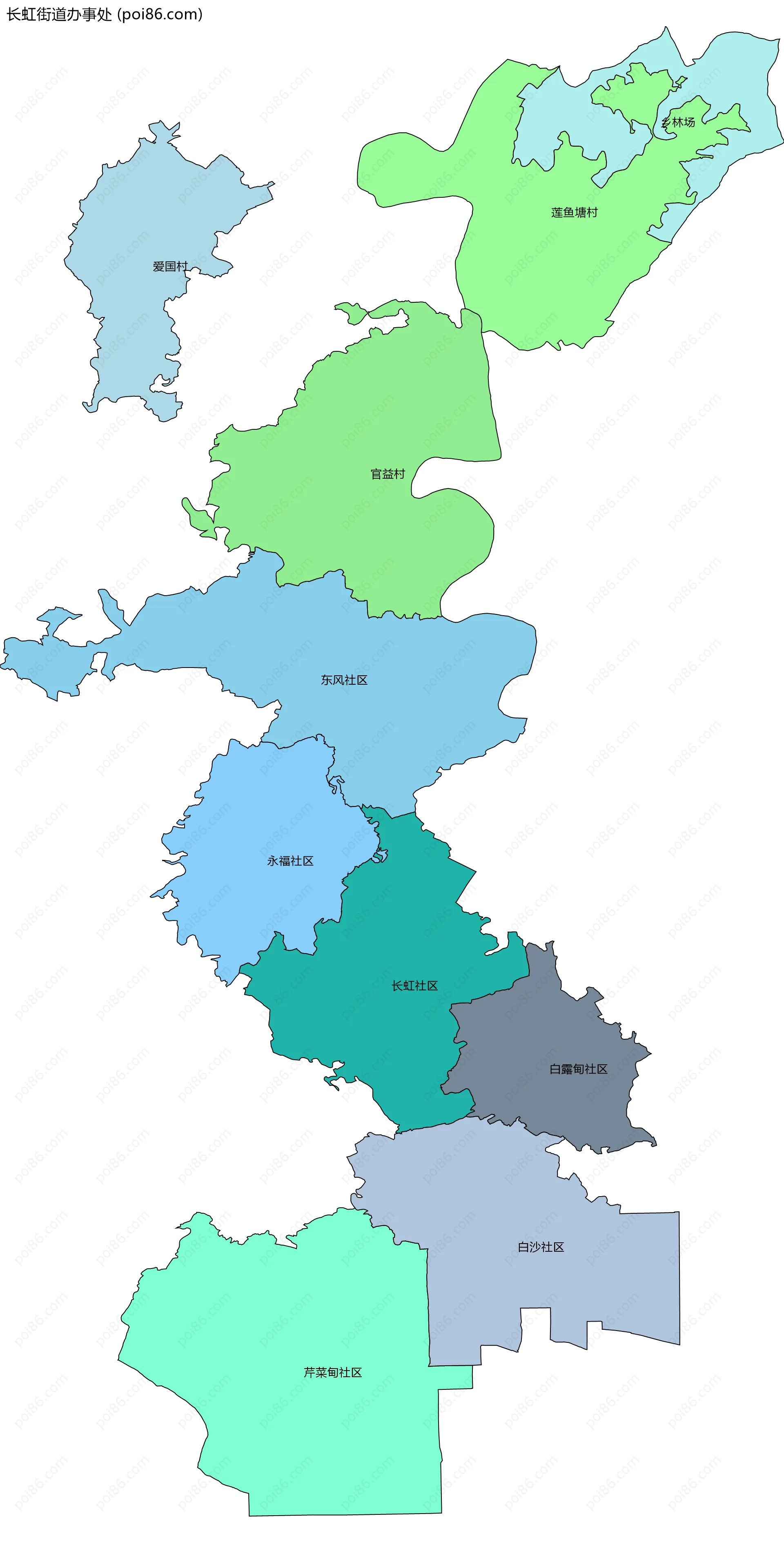 长虹街道办事处边界地图(五级行政区划)