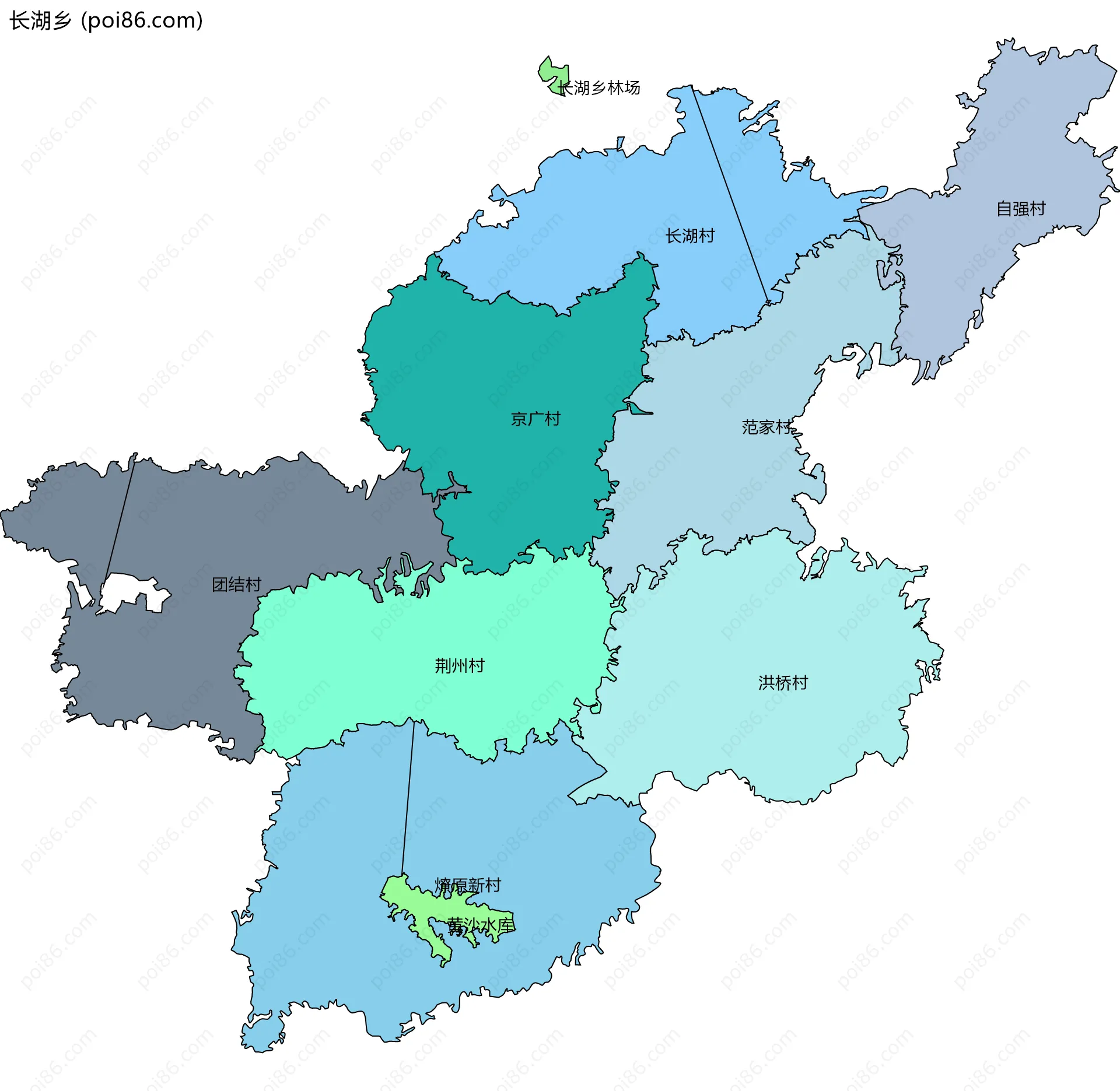 长湖乡边界地图(五级行政区划)