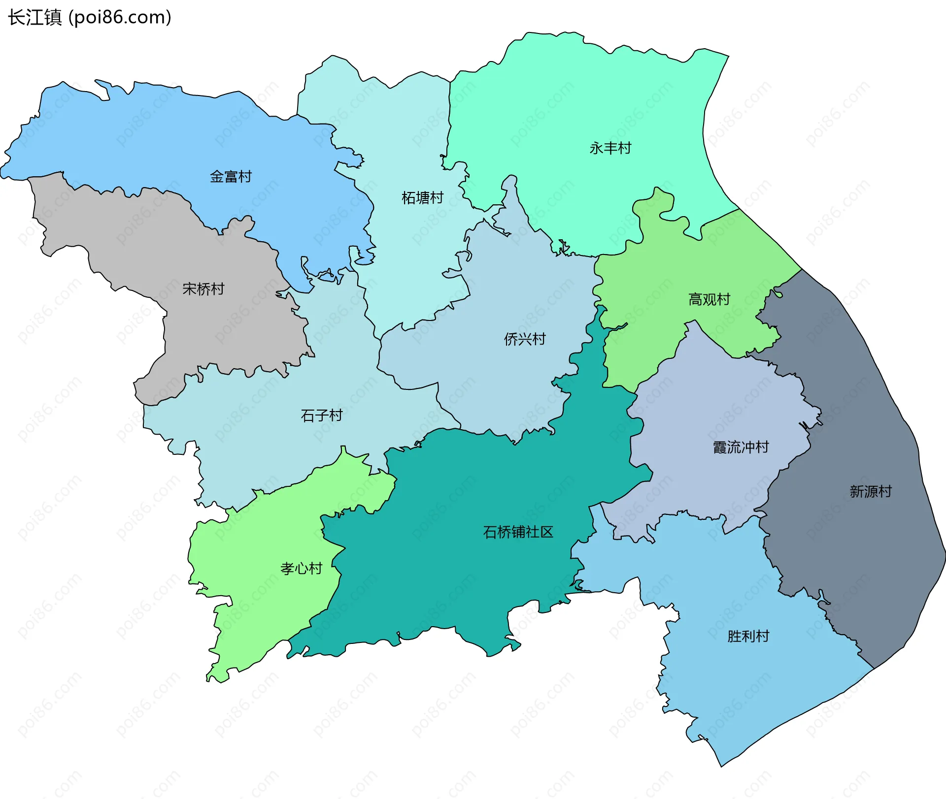 长江镇边界地图(五级行政区划)