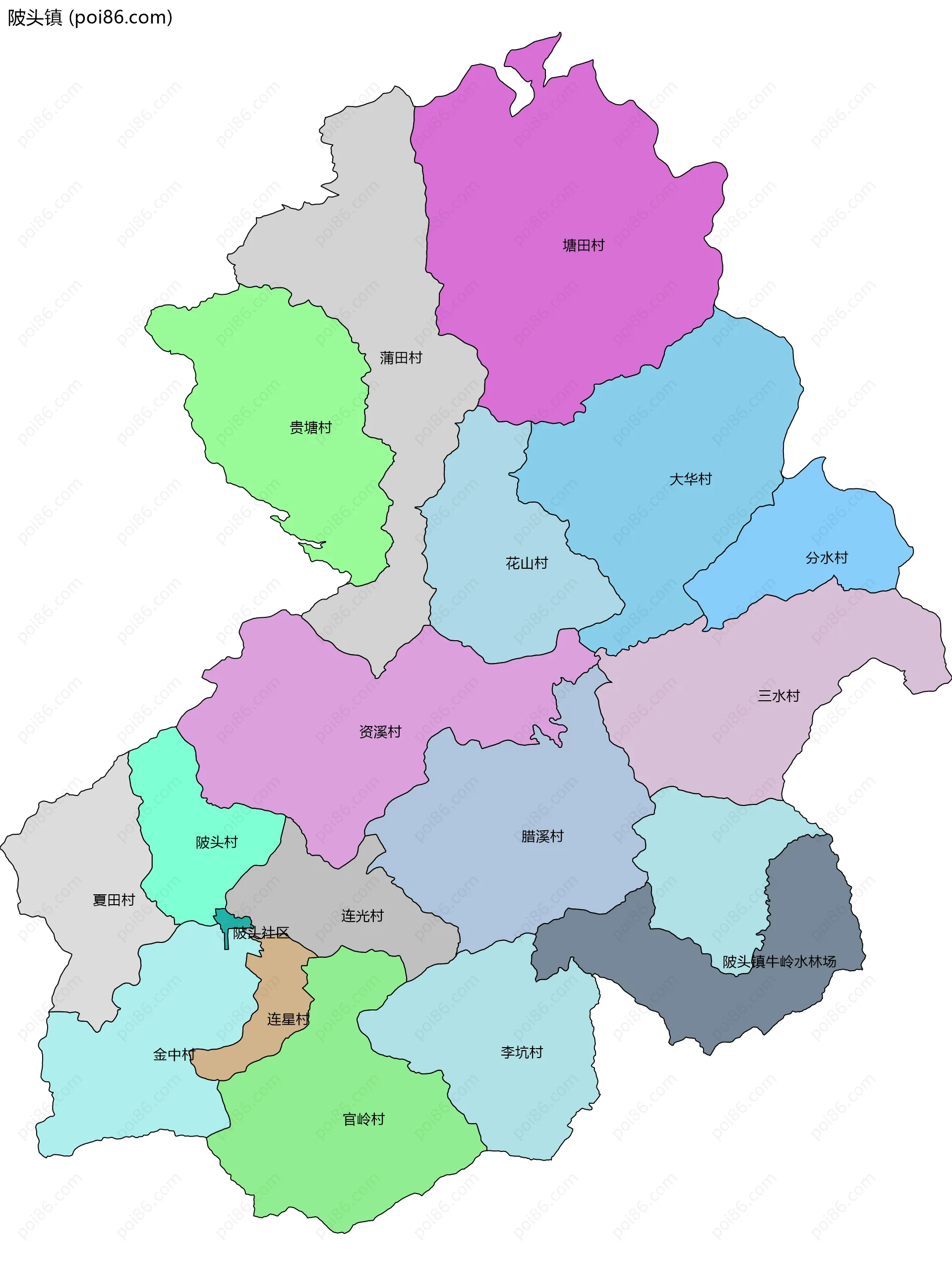 陂头镇边界地图(五级行政区划)