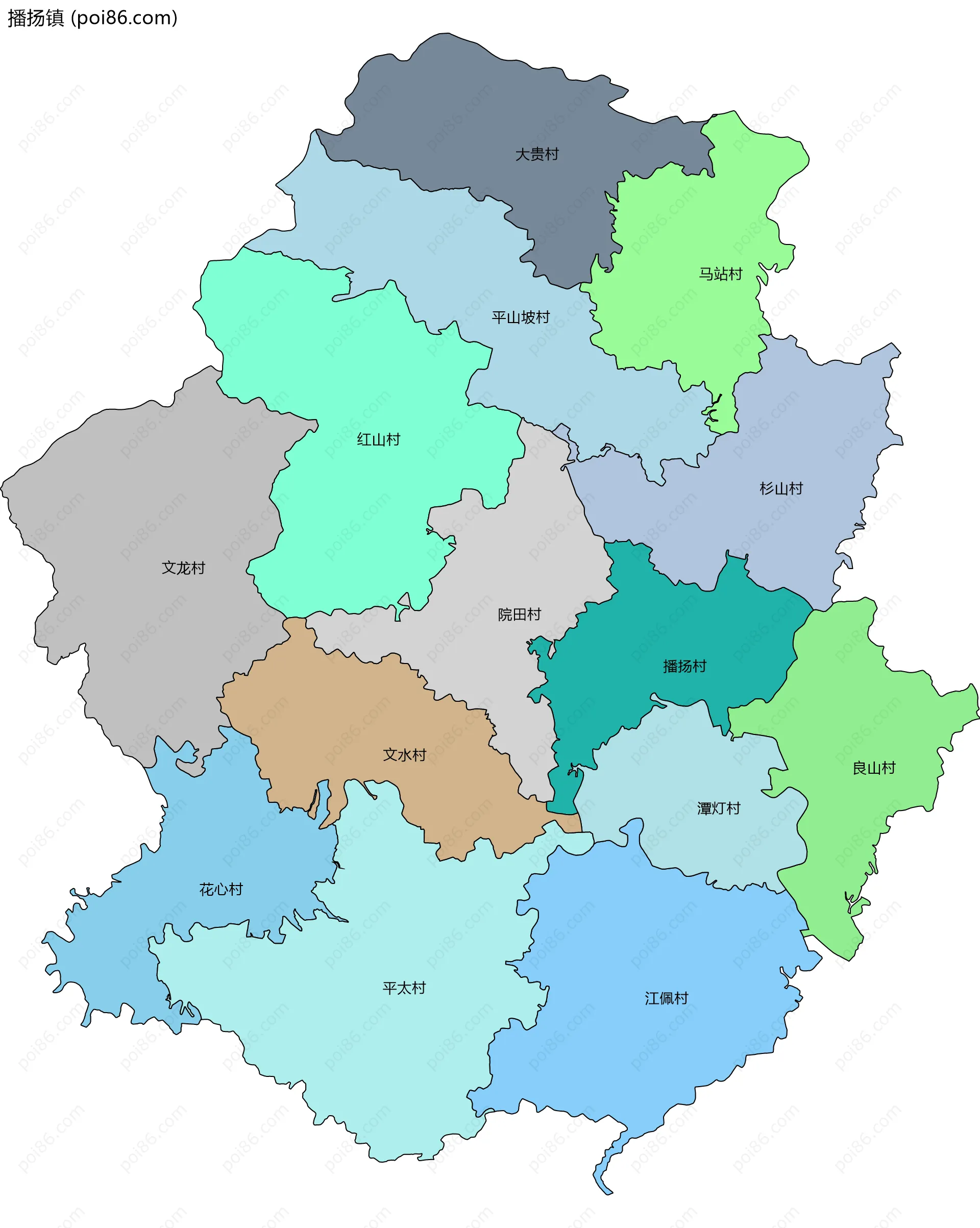 播扬镇边界地图(五级行政区划)