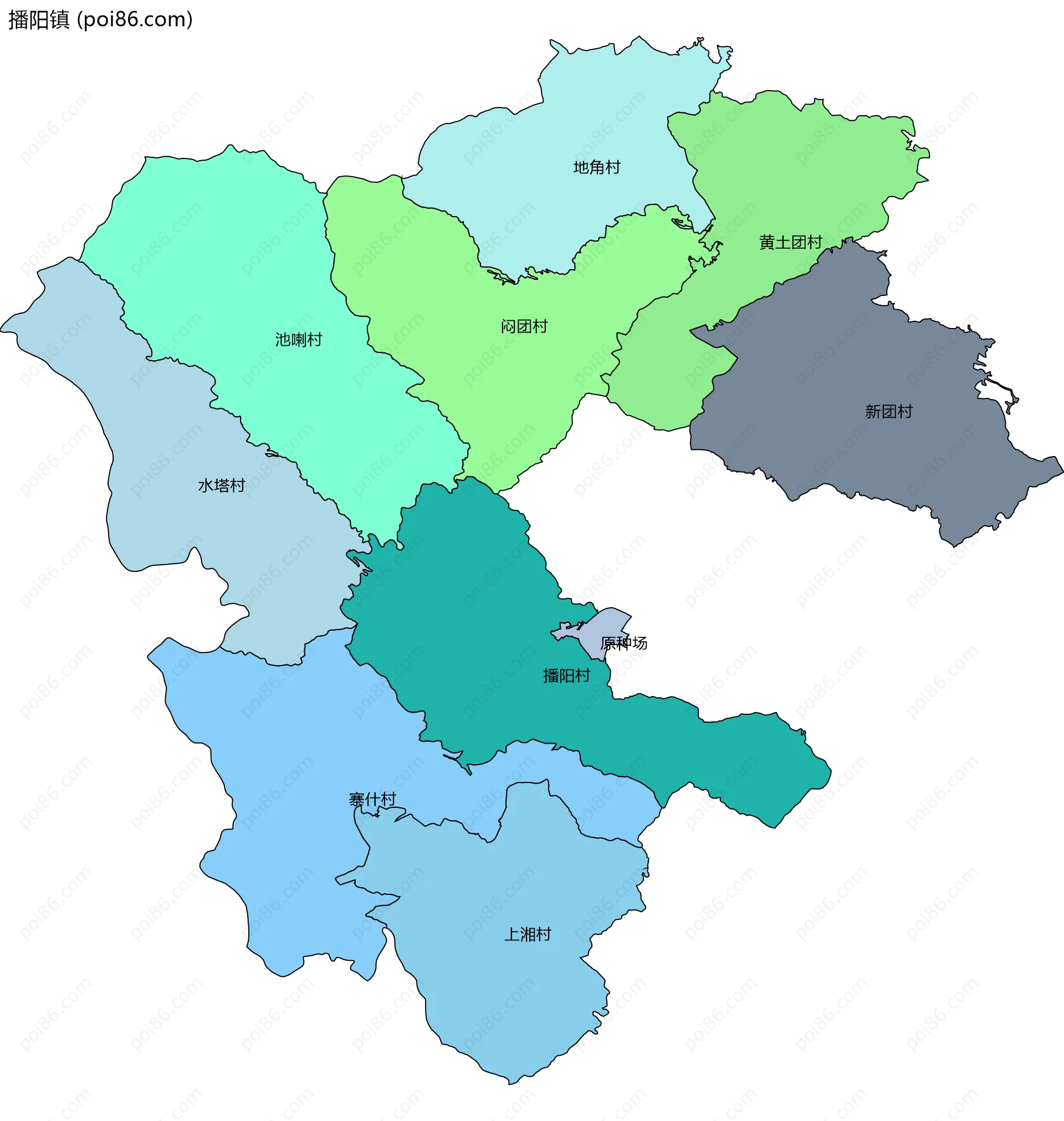 播阳镇边界地图(五级行政区划)