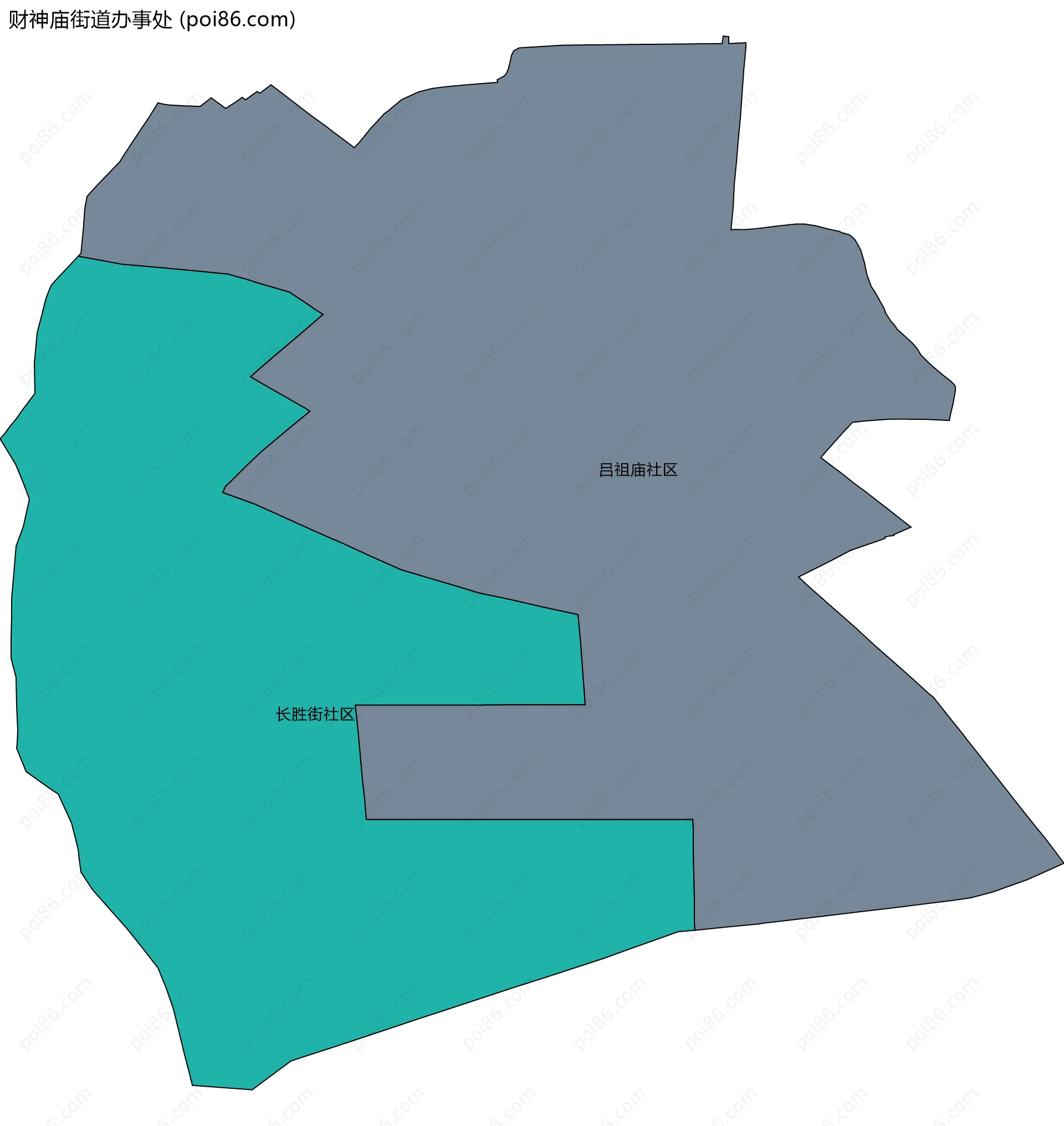 财神庙街道办事处边界地图(五级行政区划)