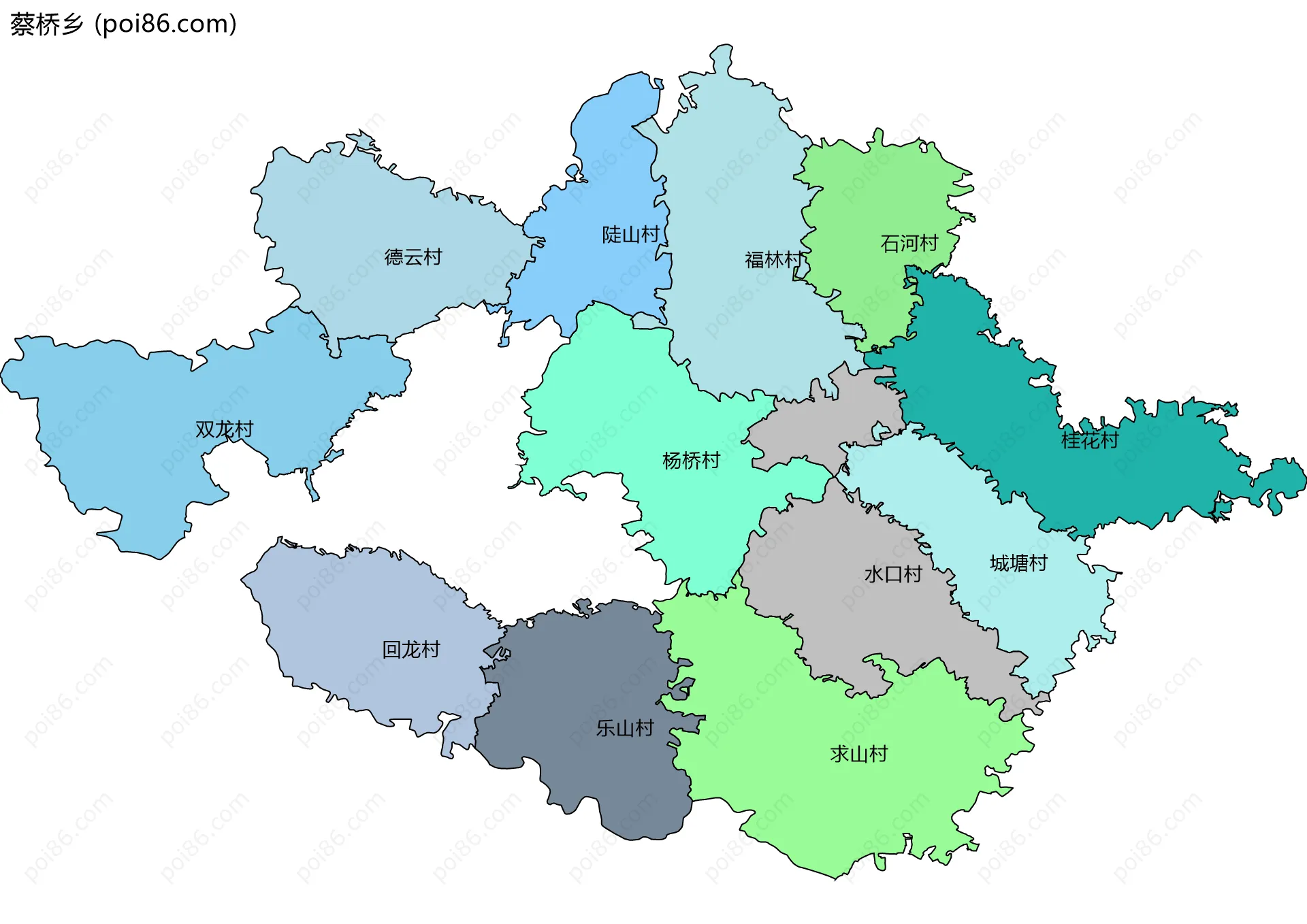 蔡桥乡边界地图(五级行政区划)