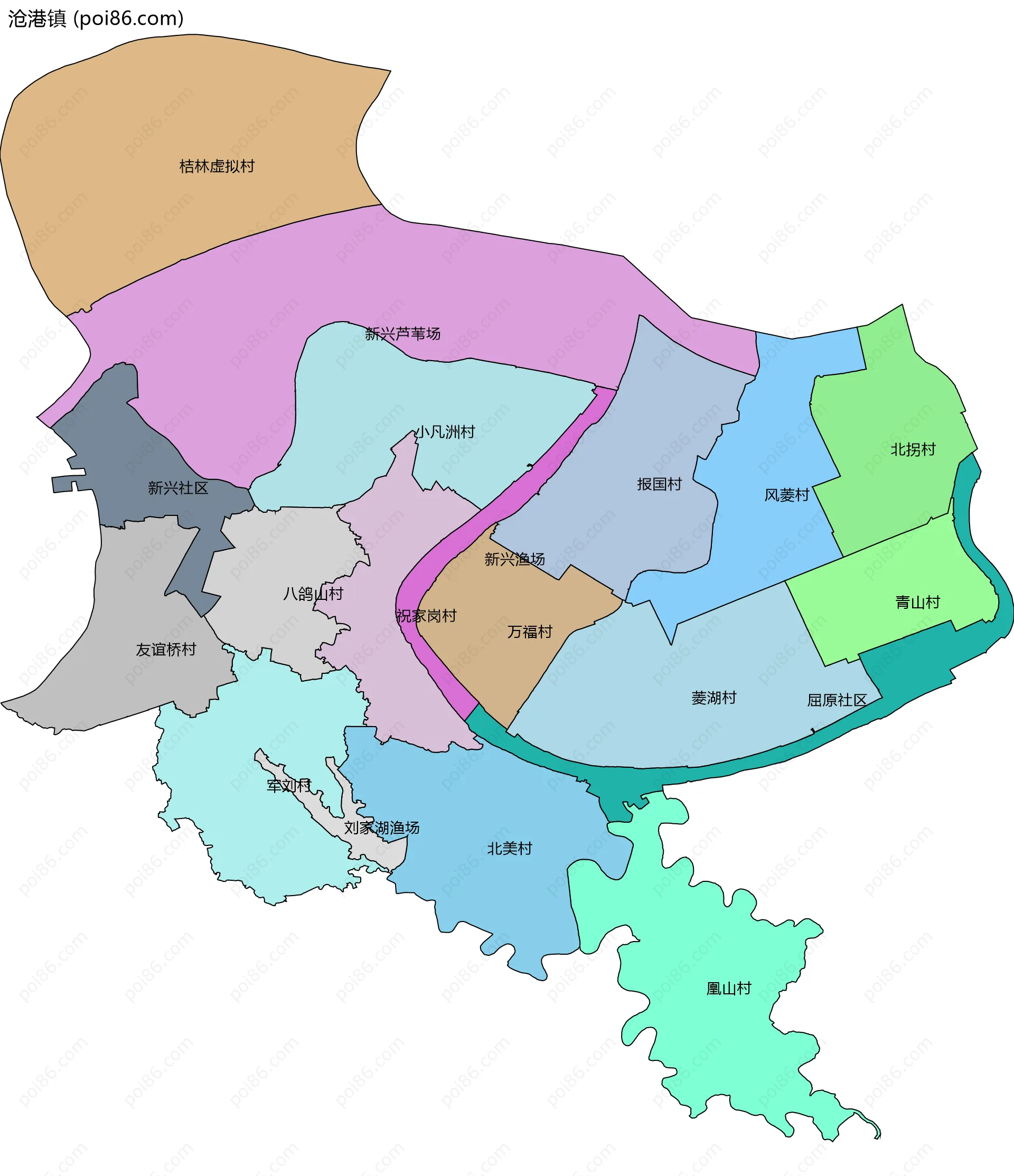 沧港镇边界地图(五级行政区划)