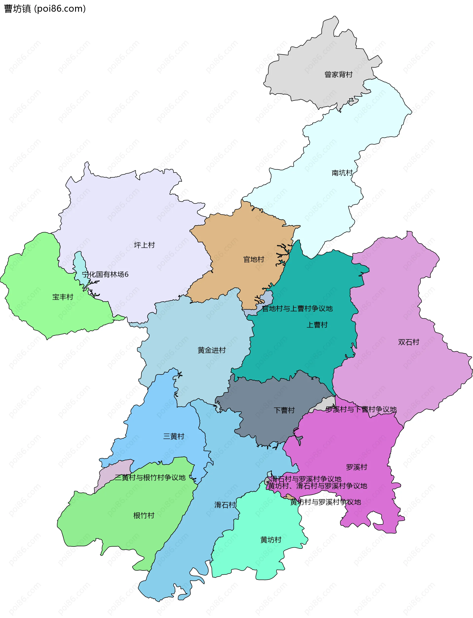 曹坊镇边界地图(五级行政区划)