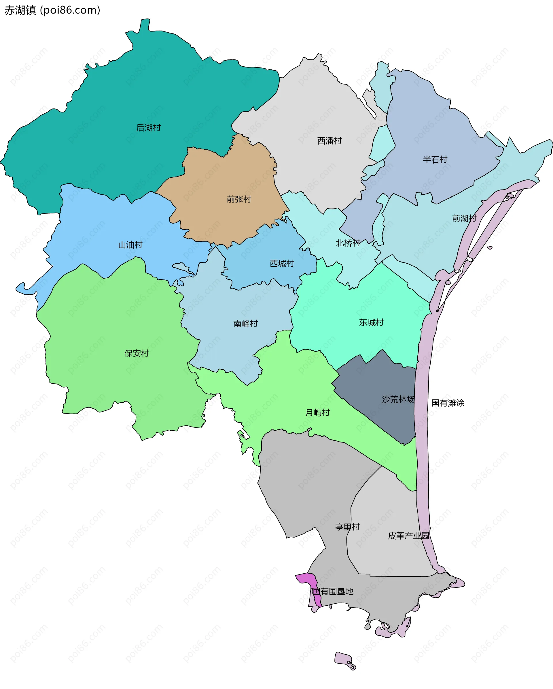 赤湖镇边界地图(五级行政区划)