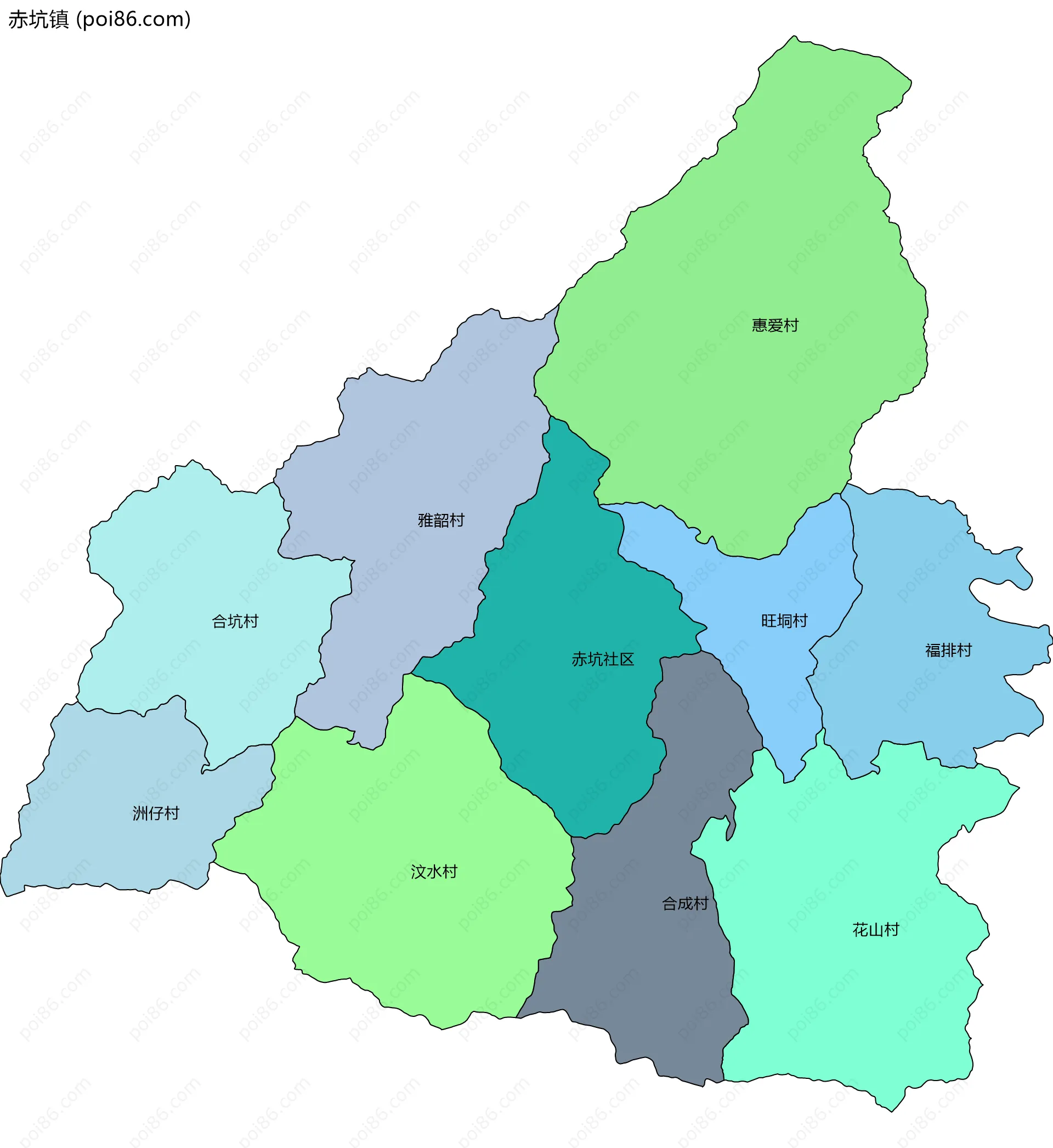 赤坑镇边界地图(五级行政区划)