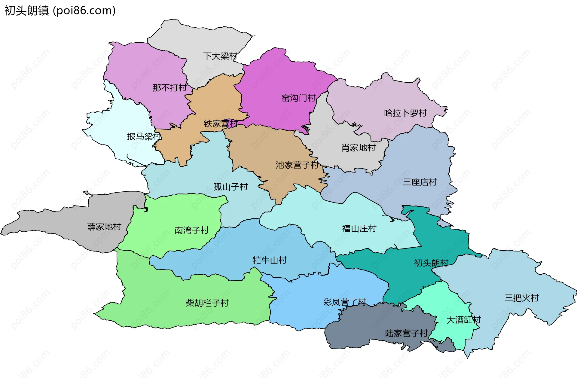 初头朗镇边界地图(五级行政区划)