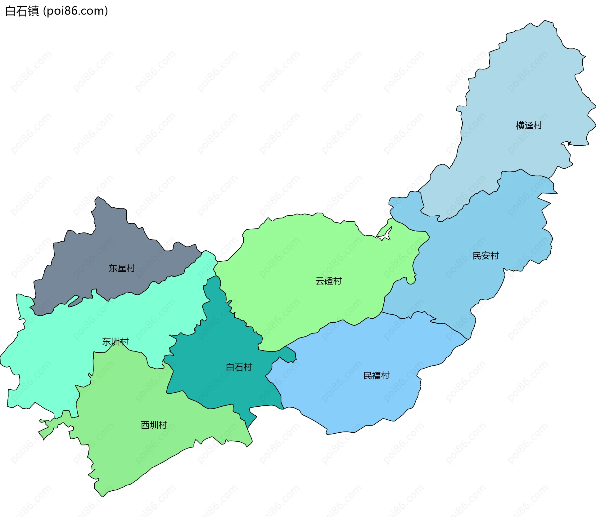 白石镇边界地图(五级行政区划)
