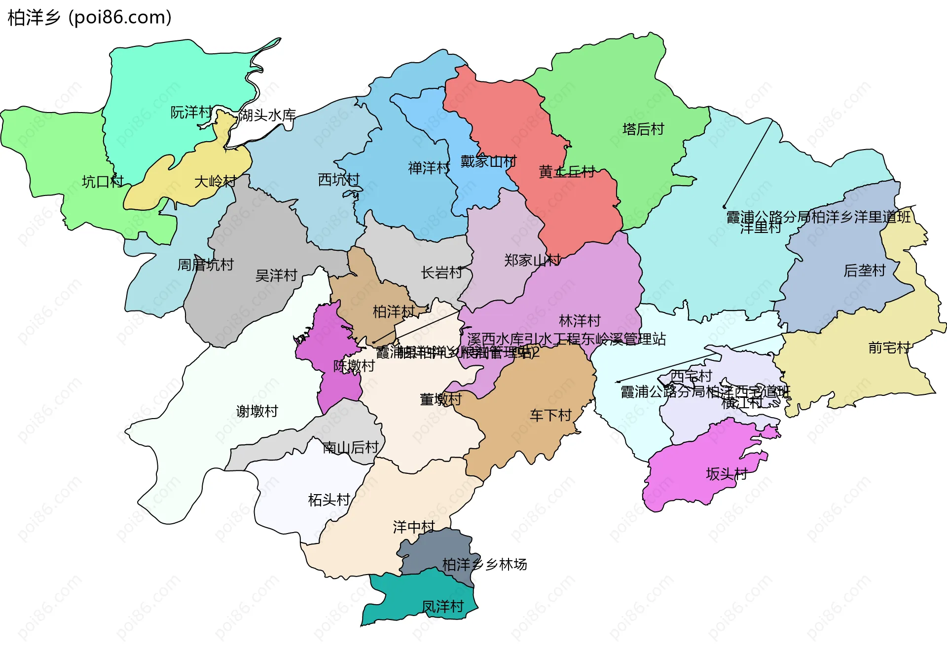 柏洋乡边界地图(五级行政区划)