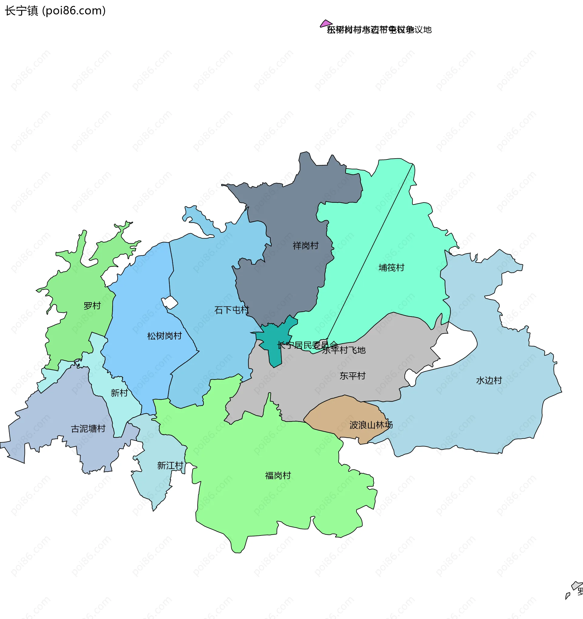 长宁镇边界地图(五级行政区划)