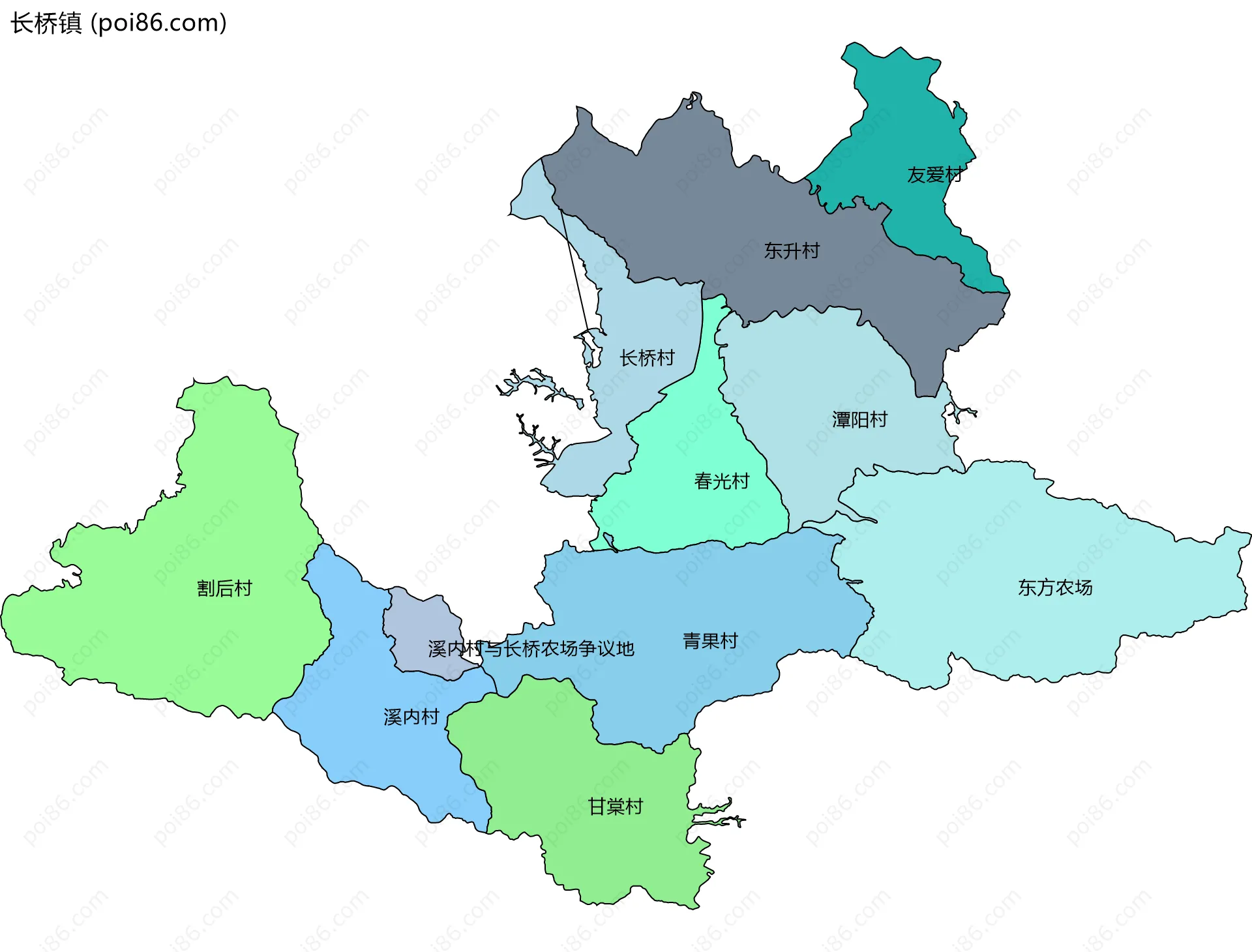 长桥镇边界地图(五级行政区划)