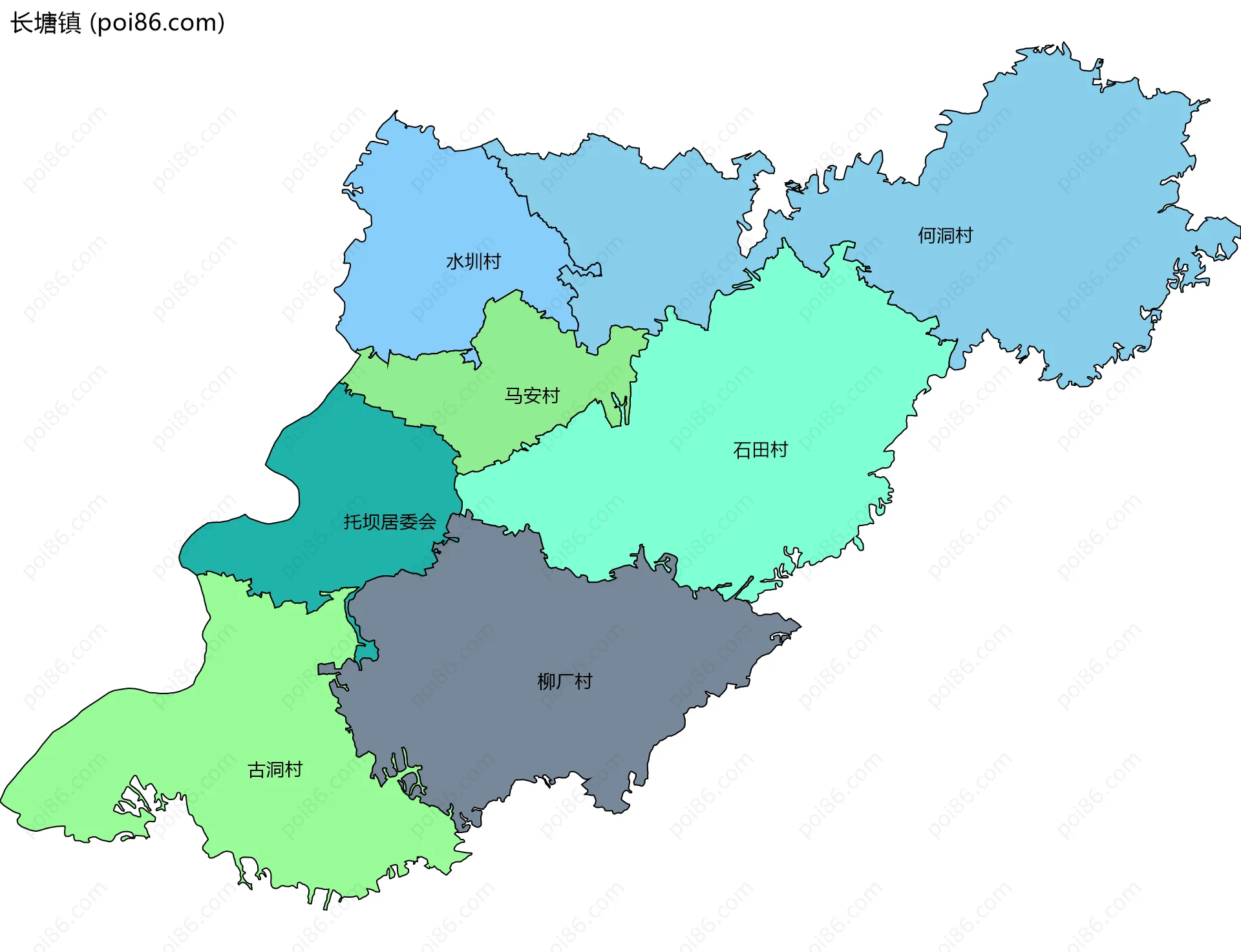 长塘镇边界地图(五级行政区划)