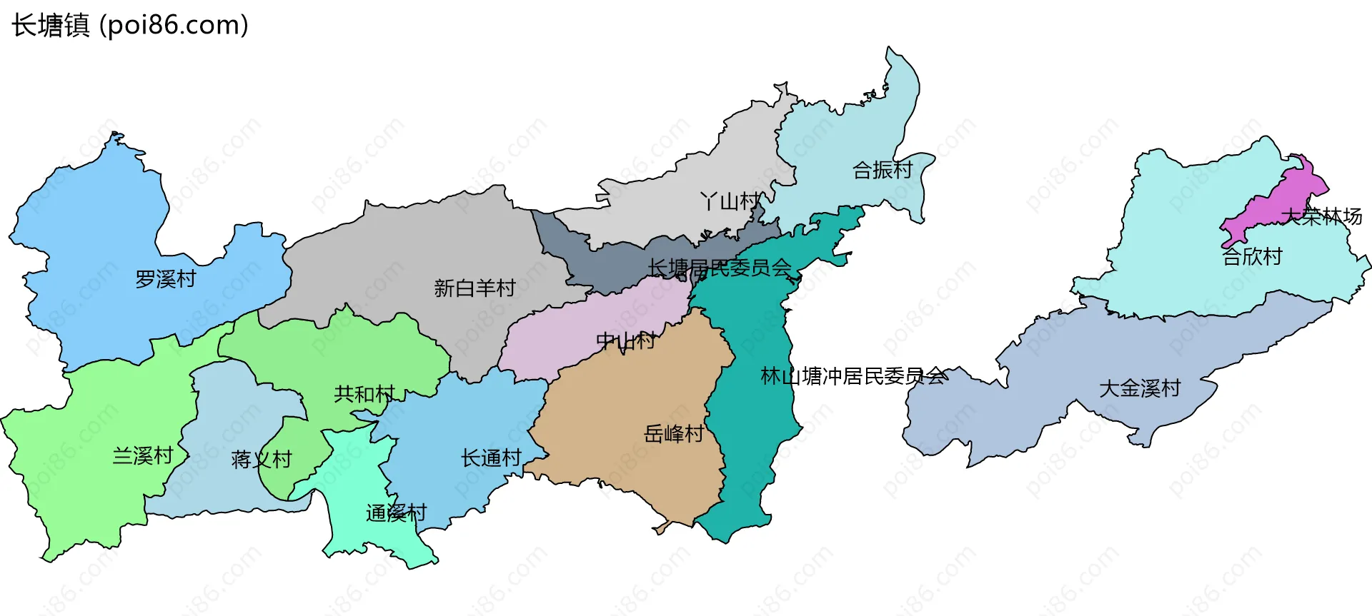 长塘镇边界地图(五级行政区划)