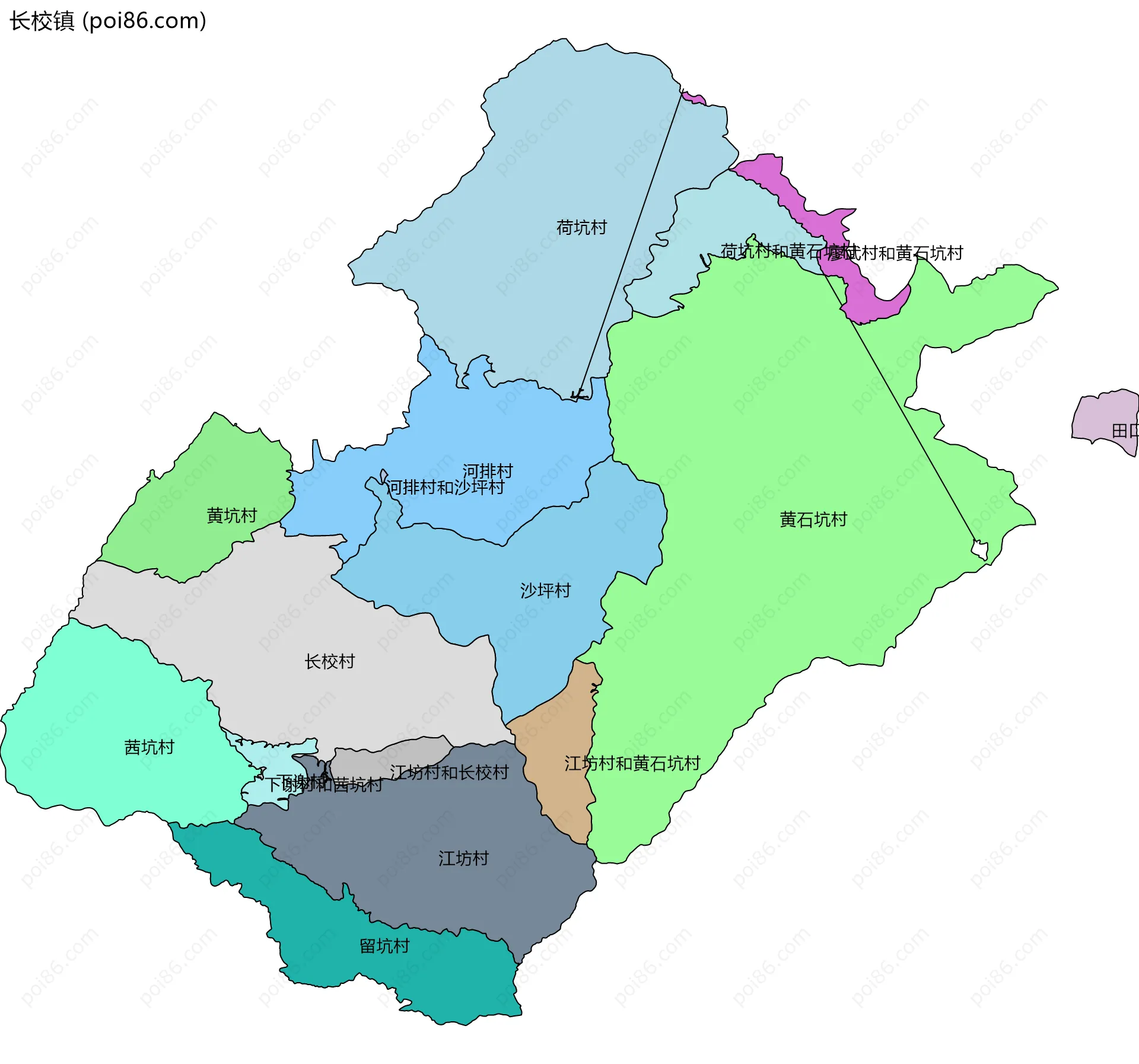 长校镇边界地图(五级行政区划)