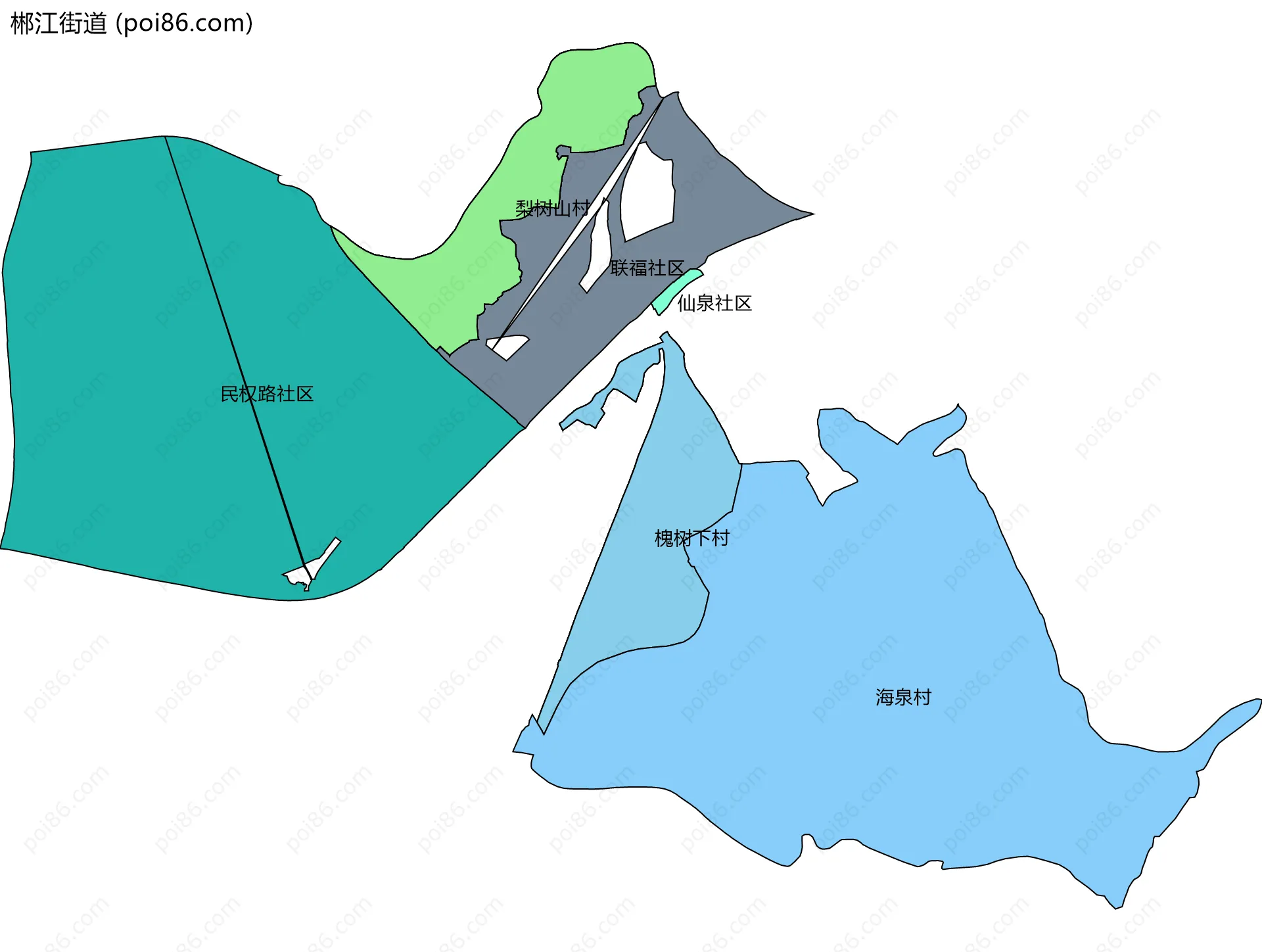 郴江街道边界地图(五级行政区划)