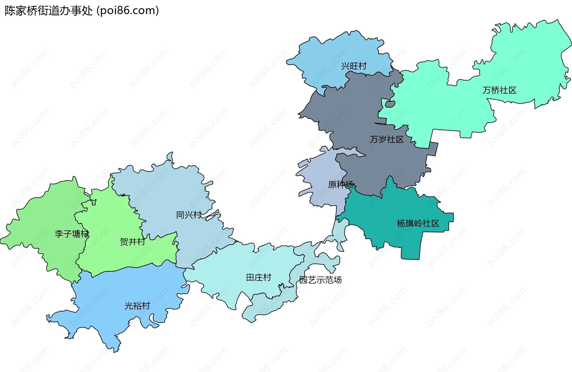 陈家桥街道办事处边界地图(五级行政区划)