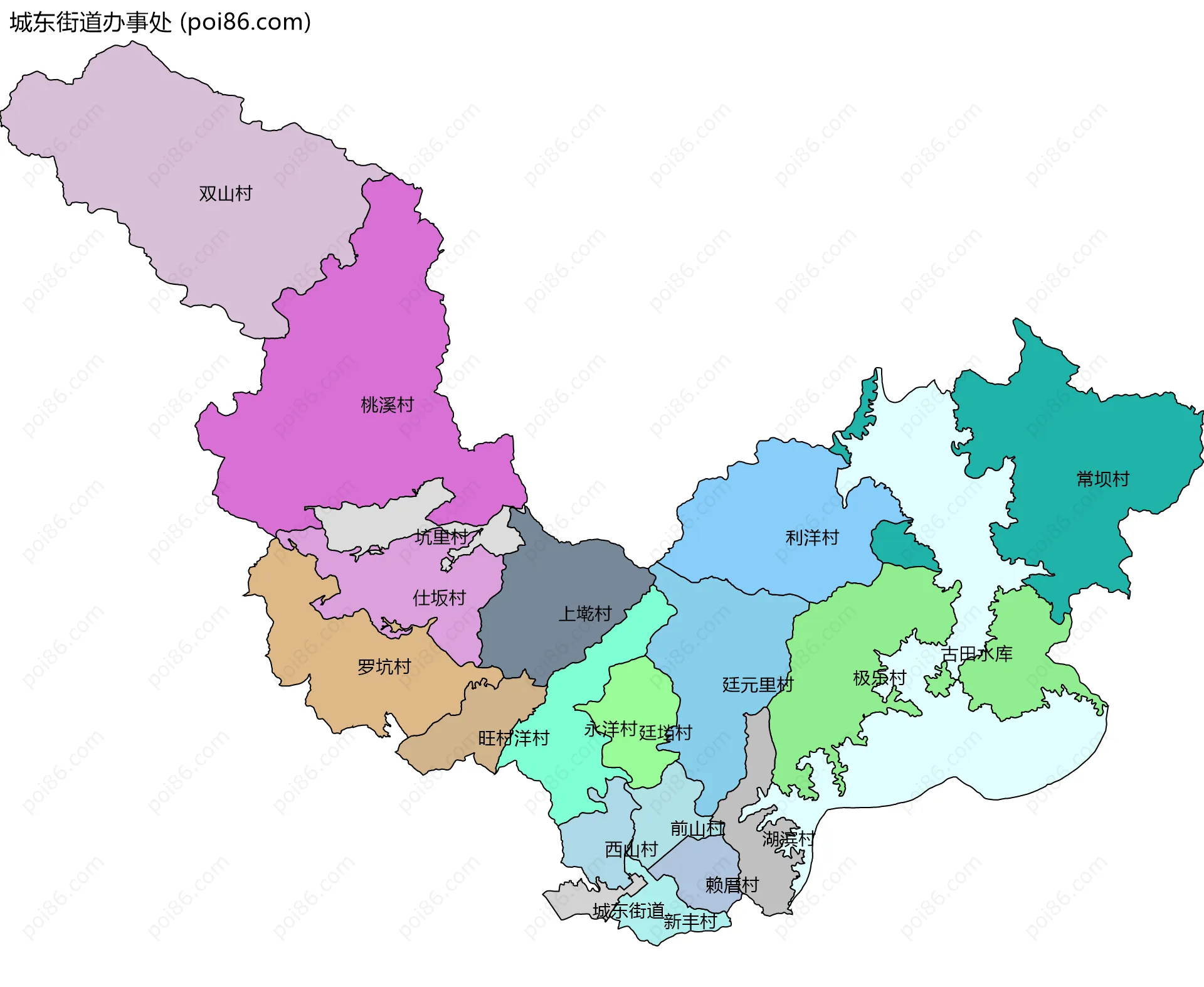 城东街道办事处边界地图(五级行政区划)