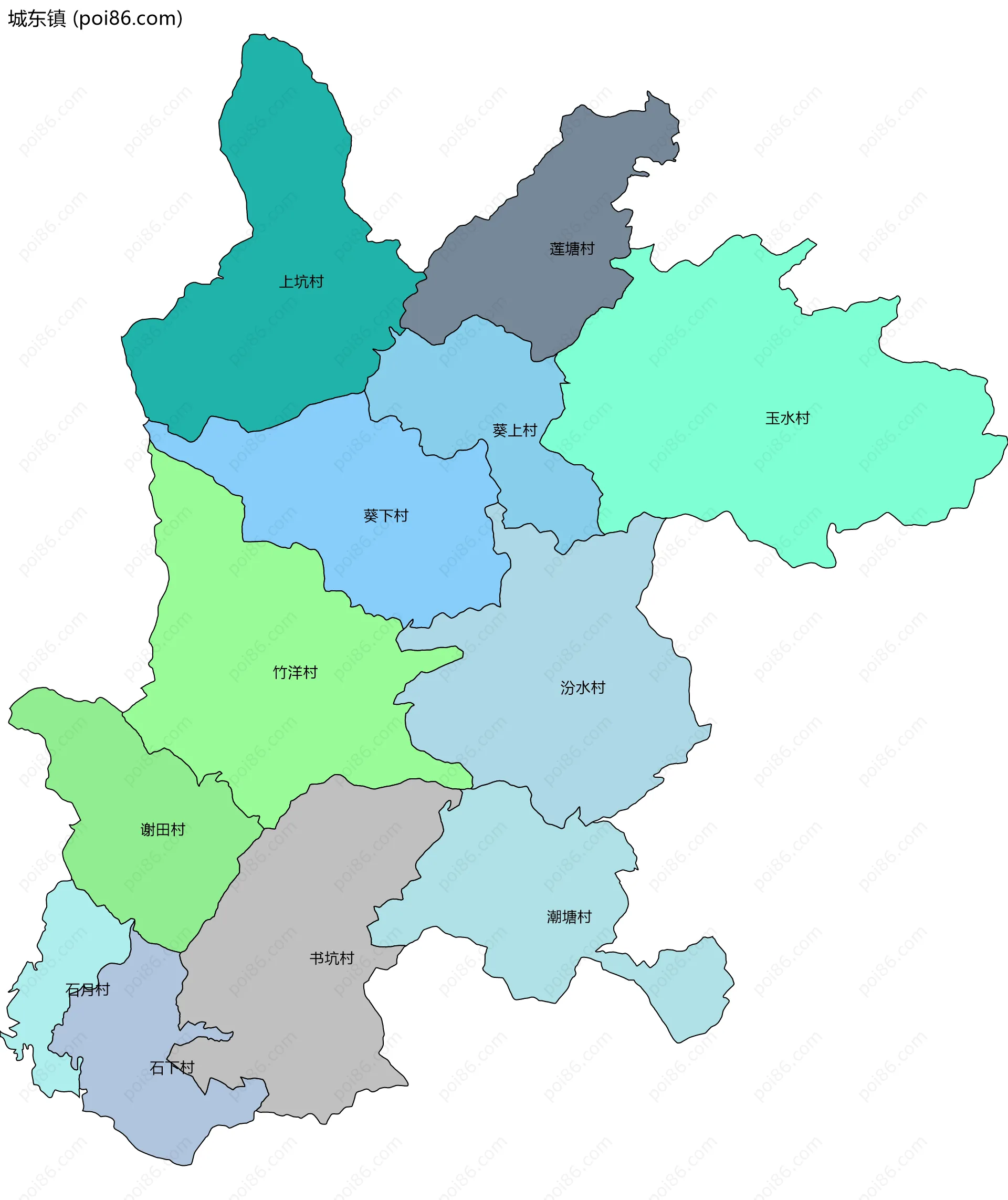 城东镇边界地图(五级行政区划)